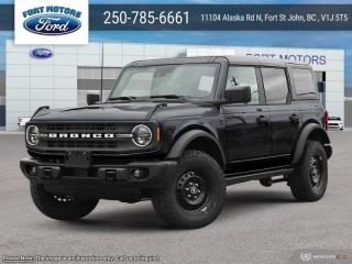 <b>Heated Seats, Ford Co-Pilot360, Navigation, Remote Engine Start, 17 inch Aluminum Wheels!</b><br> <br>   Turn heads with this stylish yet remarkably capable 2024 Ford Bronco. <br> <br>With a nostalgia-inducing design along with remarkable on-road driving manners with supreme off-road capability, this 2024 Ford Bronco is indeed a jack of all trades and masters every one of them. Durable build materials and functional engineering coupled with modern day infotainment and driver assistive features ensure that this iconic vehicle takes on whatever you can throw at it. Want an SUV that can genuinely do it all and look good while at it? Look no further than this 2024 Ford Bronco!<br> <br> This shadow black SUV  has a 10 speed automatic transmission and is powered by a  315HP 2.7L V6 Cylinder Engine.<br> <br> Our Broncos trim level is Black Diamond. This robust Bronco Black Diamond features potent off-roading upgrades such as undercarriage skid plates, a locking rear differential, upfitter switches, off-roading suspension, a comprehensive terrain management system with switchable G.O.A.T. modes and aluminum wheels with a full-size spare. The seats are lined with marine-grade vinyl, with rubber floor covering, for easy rinsing after your intense off-road sessions. Other features include a manual targa composite 1st row sunroof, a manual convertible hard top with fixed rollover protection, a flip-up rear window, LED headlights with automatic high beams, and proximity keyless entry with push button start. Connectivity is handled by an 8-inch LCD screen powered by SYNC 4 with wireless Apple CarPlay and Android Auto, with SiriusXM satellite radio. Additional features include towing equipment including trailer sway control, pre-collision assist with pedestrian detection, forward collision mitigation, a rearview camera, and even more. This vehicle has been upgraded with the following features: Heated Seats, Ford Co-pilot360, Navigation, Remote Engine Start, 17 Inch Aluminum Wheels, Dual-zone Electronic Climate Control, Removable Hoop Step. <br><br> View the original window sticker for this vehicle with this url <b><a href=http://www.windowsticker.forddirect.com/windowsticker.pdf?vin=1FMEE1BP5RLA62668 target=_blank>http://www.windowsticker.forddirect.com/windowsticker.pdf?vin=1FMEE1BP5RLA62668</a></b>.<br> <br>To apply right now for financing use this link : <a href=https://www.fortmotors.ca/apply-for-credit/ target=_blank>https://www.fortmotors.ca/apply-for-credit/</a><br><br> <br/><br>Come down to Fort Motors and take it for a spin!<p><br> Come by and check out our fleet of 30+ used cars and trucks and 80+ new cars and trucks for sale in Fort St John.  o~o