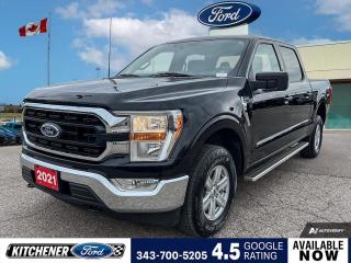Agate Black Metallic 2021 Ford F-150 XLT 4D SuperCrew 3.5L V6 EcoBoost 10-Speed Automatic 4WD 4WD, 4-Wheel Disc Brakes, 4x4 FX4 Off-Road Decal, 6 Speakers, 8 Productivity Screen in Instrument Cluster, 8-Way Power Drivers Seat w/Power Lumbar, ABS brakes, Air Conditioning, Alloy wheels, AM/FM radio, Auto High-beam Headlights, Auto Start-Stop Removal, BLIS w/Trailer Tow Coverage, Block heater, BoxLink Cargo Management System, Brake assist, Bumpers: chrome, Class IV Trailer Hitch Receiver, Cloth 40/20/40 Front Seat, Compass, Delay-off headlights, Driver door bin, Driver vanity mirror, Dual front impact airbags, Dual front side impact airbags, Dual Zone Automatic Temperature Control, Electronic Locking w/3.55 Axle Ratio, Electronic Stability Control, Emergency communication system: SYNC 4 911 Assist, Equipment Group 301A Mid, Exterior Parking Camera Rear, Front anti-roll bar, Front fog lights, Front reading lights, Front wheel independent suspension, Fully automatic headlights, FX4 Off-Road Package, GVWR: 3,198 kg (7,050 lb) Payload Package, Heated door mirrors, Hill Descent Control, Illuminated entry, Integrated Trailer Brake Controller, Interior Auto-Dimming Rearview Mirror, Leather-Wrapped Steering Wheel, Low tire pressure warning, Manual Folding Power Glass Sideview Heated Mirrors, Monotube Rear Shocks, Occupant sensing airbag, Off-Road Tuned Front Shock Absorbers, Outside temperature display, Overhead airbag, Overhead console, Panic alarm, Passenger door bin, Passenger vanity mirror, Power door mirrors, Power steering, Power windows, Radio data system, Radio: AM/FM SiriusXM w/360L, Radio: AM/FM Stereo w/Clock & 6 Speakers, Rear reading lights, Rear step bumper, Rear Under-Seat Storage, Rear window defroster, Remote keyless entry, Rock Crawl Mode, SecuriCode Drivers Side Keyless-Entry Keypad, Security system, Speed control, Speed-sensing steering, Split folding rear seat, Steering wheel mounted audio controls, SYNC 4, SYNC 4 w/Enhanced Voice Recognition, Tachometer, Tailgate Step, Telescoping steering wheel, Tilt steering wheel, Traction control, Trip computer, Variably intermittent wipers, Voltmeter, Wheels: 17 Silver Painted Aluminum.