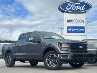 <b>20 Aluminum Wheels!</b><br> <br> <br> <br>  A true class leader in towing and hauling capabilities, this 2024 Ford F-150 isnt your usual work truck, but the best in the business. <br> <br>Just as you mould, strengthen and adapt to fit your lifestyle, the truck you own should do the same. The Ford F-150 puts productivity, practicality and reliability at the forefront, with a host of convenience and tech features as well as rock-solid build quality, ensuring that all of your day-to-day activities are a breeze. Theres one for the working warrior, the long hauler and the fanatic. No matter who you are and what you do with your truck, F-150 doesnt miss.<br> <br> This carbonized grey metallic crew cab 4X4 pickup   has a 10 speed automatic transmission and is powered by a  325HP 2.7L V6 Cylinder Engine.<br> <br> Our F-150s trim level is STX. This STX trim steps things up with upgraded aluminum wheels, along with great standard features such as class IV tow equipment with trailer sway control, remote keyless entry, cargo box lighting, and a 12-inch infotainment screen powered by SYNC 4 featuring voice-activated navigation, SiriusXM satellite radio, Apple CarPlay, Android Auto and FordPass Connect 5G internet hotspot. Safety features also include blind spot detection, lane keep assist with lane departure warning, front and rear collision mitigation and automatic emergency braking. This vehicle has been upgraded with the following features: 20 Aluminum Wheels. <br><br> View the original window sticker for this vehicle with this url <b><a href=http://www.windowsticker.forddirect.com/windowsticker.pdf?vin=1FTEW2LP7RKE06531 target=_blank>http://www.windowsticker.forddirect.com/windowsticker.pdf?vin=1FTEW2LP7RKE06531</a></b>.<br> <br>To apply right now for financing use this link : <a href=https://www.bourgeoismotors.com/credit-application/ target=_blank>https://www.bourgeoismotors.com/credit-application/</a><br><br> <br/> 0% financing for 60 months. 1.99% financing for 84 months.  Incentives expire 2024-07-02.  See dealer for details. <br> <br>Discount on vehicle represents the Cash Purchase discount applicable and is inclusive of all non-stackable and stackable cash purchase discounts from Ford of Canada and Bourgeois Motors Ford and is offered in lieu of sub-vented lease or finance rates. To get details on current discounts applicable to this and other vehicles in our inventory for Lease and Finance customer, see a member of our team. </br></br>Discover a pressure-free buying experience at Bourgeois Motors Ford in Midland, Ontario, where integrity and family values drive our 78-year legacy. As a trusted, family-owned and operated dealership, we prioritize your comfort and satisfaction above all else. Our no pressure showroom is lead by a team who is passionate about understanding your needs and preferences. Located on the shores of Georgian Bay, our dealership offers more than just vehiclesits an experience rooted in community, trust and transparency. Trust us to provide personalized service, a diverse range of quality new Ford vehicles, and a seamless journey to finding your perfect car. Join our family at Bourgeois Motors Ford and let us redefine the way you shop for your next vehicle.<br> Come by and check out our fleet of 70+ used cars and trucks and 270+ new cars and trucks for sale in Midland.  o~o
