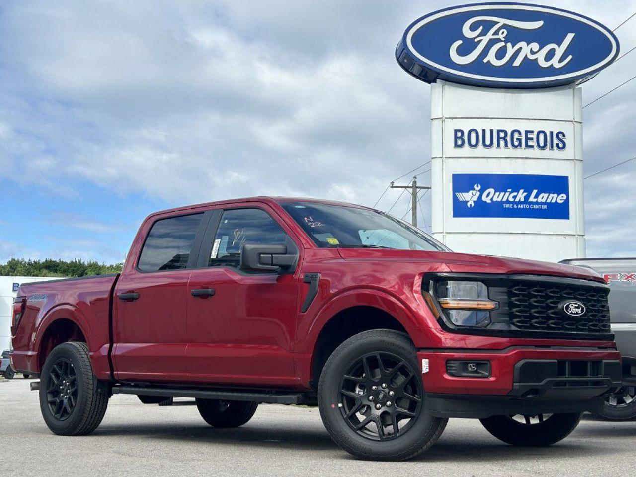 <p>Introducing the latest powerhouse on wheels  the new Ford F-150 STX 4WD SuperCrew, presented in an eye-catching red that not only reflects its bold personality but also enhances its formidable presence on any road or trail. Equipped with a dynamic 4×4 drivetrain and powered by a robust 2.7L 6-cylinder engine that delivers an impressive 325 horsepower at 5500 RPM, this truck promises exceptional handling and performance, whether you're navigating city streets or embarking on off-road adventures.</p><p>The F-150 STX doesn't just perform well; it looks stunning while doing so. With its rugged yet sophisticated exterior featuring alloy wheels and heated mirrors, complemented by a spacious interior that marries style with functionality, it's designed to impress and perform. Inside, you'll find a haven of comfort and convenience, from air conditioning to power windows, ensuring every drive is a pleasure. The smart design is evident in every detail, creating a driving environment that's both practical and pleasing to the eye.</p><p>Technology enthusiasts and safety-conscious drivers alike will be delighted with the F-150 STX's advanced features. From staying connected with the in-built navigation system, Bluetooth connection, and Wi-Fi hotspot, to enjoying your favorite tunes through the satellite radio or via smart device integration, every journey becomes an experience. Safety is paramount, with a backup camera, lane assist, parking sensors, and brake assist, ensuring peace of mind for you and your loved ones. The addition of remote start and keyless entry adds another layer of convenience to this well-equipped truck.</p><p>This Ford F-150 STX 4WD SuperCrew is the ideal choice for those who demand capability, style, and cutting-edge technology in their vehicle. Whether you're a working professional requiring a dependable and versatile truck, an adventurer seeking reliability and performance in off-road conditions, or simply someone who appreciates the finer things in life, this vehicle is designed to meet and exceed your expectations. We encourage you to contact our dealership today for more information and to discover how the F-150 STX can elevate your driving experience.</p> <p><span style=color:rgb( 58 , 80 , 95 )>The discount shown on vehicle represents the </span><u>Cash Purchase</u><span style=color:rgb( 58 , 80 , 95 )> discount and is inclusive of all non-stackable and stackable cash purchase discounts from Ford of Canada and Bourgeois Ford North and is offered in lieu of sub-vented lease or finance rates. To get details on current discounts applicable to this and other vehicles in our inventory for Lease and Finance customer, see a member of our team. All offers for lease or finance are On Approved Credit (OAC).While every effort is made to ensure the accuracy of discounts and programs, programs are subject to change without notice </span><span style=color:rgb( 119 , 119 , 119 )>and may not be accurate or completely current. While every reasonable effort is made to ensure the accuracy of this data, we are not responsible for any errors or omissions contained on these pages.</span></p> <p><strong>Financing Your Next Vehicle with Bourgeois Motors Ford in Midland:</strong></p><p>At Bourgeois Motors Ford, we make financing your next vehicle simple and stress-free! Our team works with trusted lenders to find flexible options tailored to your budget. Drive away with confidenceapply today!</p><p>Take advantage of our online pre-qualification tool, backed by Equifax and TD Bank to find the payment that works for you. Simply <a href=https://www.bourgeoismotors.com/free-credit-check/ rel=nofollow><strong>CLICK HERE</strong></a><strong> </strong>to use our secure online credit tool with no impact to your credit.</p>