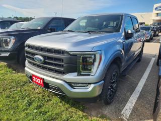 Iconic Silver Metallic 2021 Ford F-150 Lariat 4D SuperCrew 2.7L V6 EcoBoost 10-Speed Automatic 4WD 4WD, 3.55 Axle Ratio, 4-Wheel Disc Brakes, 8 Speakers, ABS brakes, Accent-Colour Angular Step Bar, Adjustable pedals, Air Conditioning, Alloy wheels, AM/FM radio: SiriusXM with 360L, Auto High-beam Headlights, Auto-dimming door mirrors, Auto-dimming Rear-View mirror, Automatic temperature control, Block heater, Body-Colour Door Handles w/Body-Colour Bezel, Body-Colour Front & Rear Bumpers, Box Side Decal, Brake assist, Chrome Single-Tip Exhaust, Class IV Trailer Hitch Receiver, Compass, Connected Built-In Navigation, Dark 2-Bar & 1 Minor Bar Style Grille, Delay-off headlights, Driver door bin, Driver vanity mirror, Dual front impact airbags, Dual front side impact airbags, Electronic Stability Control, Emergency communication system: SYNC 4 911 Assist, Equipment Group 502A High, Evasive Steering Assist, Exterior Parking Camera Rear, Ford Co-Pilot360 Assist 2.0, Front anti-roll bar, Front Bucket Seats, Front dual zone A/C, Front fog lights, Front reading lights, Front wheel independent suspension, Fully automatic headlights, Garage door transmitter, Glare Free Lighting, GVWR: 2,994 kg (6,600 lb) Payload Package, Heated door mirrors, Heated front seats, Heated Rear Seats, Heated Steering Wheel, Illuminated entry, Intelligent Adaptive Cruise Control w/Stop & Go, Interior Work Surface, Intersection Assist, Lariat Sport Appearance Package, Leather-Trimmed Bucket Seats, LED Projector w/Dynamic Bending Headlamps, Low tire pressure warning, Memory seat, Navigation system: Connected Navigation (3-year trial), Occupant sensing airbag, Outside temperature display, Overhead airbag, Overhead console, Panic alarm, Passenger door bin, Passenger vanity mirror, Pedal memory, Power door mirrors, Power driver seat, Power passenger seat, Power steering, Power Tilt/Telescoping Steering Column w/Memory, Power windows, Pro Trailer Backup Assist, Radio data system, Radio: B&O Sound System by Bang & Olufsen, Rain Sensing Wipers, Rain-Sensing Wipers, Rear reading lights, Rear step bumper, Rear window defroster, Remote keyless entry, Security system, Speed control, Speed Sign Recognition, Speed-sensing steering, Split folding rear seat, Steering wheel mounted audio controls, SYNC 4 w/Enhanced Voice Recognition, Tachometer, Telescoping steering wheel, Tilt steering wheel, Traction control, Trip computer, Turn signal indicator mirrors, Twin Panel Moonroof, Variably intermittent wipers, Ventilated front seats, Voltmeter, Wheels: 18 6-Spoke Machined-Aluminum.