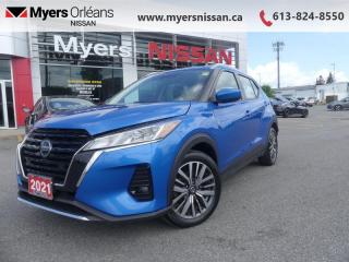 <b>Android Auto, Apple CarPlay, Alloy Wheels, Fog Lights, Remote Keyless Entry, Steering Wheel Audio Control, Active Emergency Braking, Blind Spot Monitoring</b><br> <br>  Compare at $19569 - Our Price is just $18999! <br> <br>   This Nissan Kicks is the perfect compact crossover for the fashion-forward urban dweller. This  2021 Nissan Kicks is fresh on our lot in Orleans. <br> <br>One of the best compact crossovers on the market, the 2021 Nissan Kicks manages to stand out, thanks to its style, comfort, and size. In a world of monotonous compact crossovers, the Kicks has a lot of unique styling and technology that make it a real contender. Whether getting the weekly groceries or hauling you and yours for a weekend getaway, rest assured that this Nissan Kicks pull it all off in style and comfort.This  SUV has 107,191 kms. Its  blue in colour  . It has an automatic transmission and is powered by a  122HP 1.6L 4 Cylinder Engine.  <br> <br> Our Kickss trim level is SV. Stepping up to the Kicks SV will get some awesome style and convenience with fog lights, heated power side mirrors, rear view camera, blind spot and lane departure warning, impressive array of air bags, intelligent automatic emergency braking, aluminum wheels, intelligent automatic headlights, and Advanced Drive Assist Display in the instrument cluster to help you on the drive and remote keyless entry, automatic climate control, heated front seats, steering wheel mounted cruise and audio control, a touchscreen, Android Auto and Apple CarPlay compatibility, Bluetooth, SiriusXM, and USB and aux jacks for astounding comfort and connectivity.<br> <br/><br>We are proud to regularly serve our clients and ready to help you find the right car that fits your needs, your wants, and your budget.And, of course, were always happy to answer any of your questions.Proudly supporting Ottawa, Orleans, Vanier, Barrhaven, Kanata, Nepean, Stittsville, Carp, Dunrobin, Kemptville, Westboro, Cumberland, Rockland, Embrun , Casselman , Limoges, Crysler and beyond! Call us at (613) 824-8550 or use the Get More Info button for more information. Please see dealer for details. The vehicle may not be exactly as shown. The selling price includes all fees, licensing & taxes are extra. OMVIC licensed.Find out why Myers Orleans Nissan is Ottawas number one rated Nissan dealership for customer satisfaction! We take pride in offering our clients exceptional bilingual customer service throughout our sales, service and parts departments. Located just off highway 174 at the Jean DÀrc exit, in the Orleans Auto Mall, we have a huge selection of Used vehicles and our professional team will help you find the Nissan that fits both your lifestyle and budget. And if we dont have it here, we will find it or you! Visit or call us today.<br>*LIFETIME ENGINE TRANSMISSION WARRANTY NOT AVAILABLE ON VEHICLES WITH KMS EXCEEDING 140,000KM, VEHICLES 8 YEARS & OLDER, OR HIGHLINE BRAND VEHICLE(eg. BMW, INFINITI. CADILLAC, LEXUS...)<br> Come by and check out our fleet of 40+ used cars and trucks and 100+ new cars and trucks for sale in Orleans.  o~o