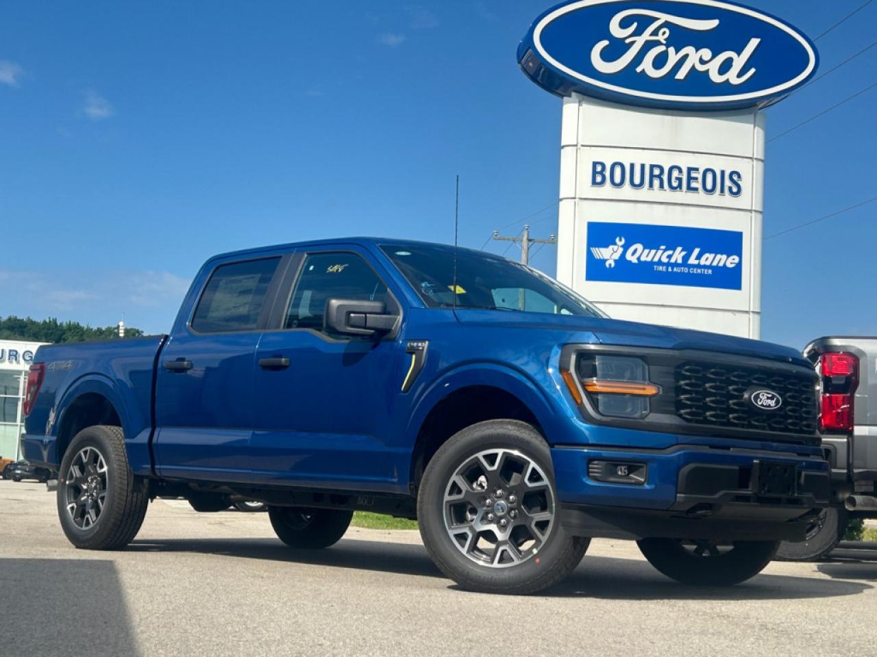 <b>20 Aluminum Wheels, Spray-In Bed Liner!</b><br> <br> <br> <br>  The Ford F-150 is for those who think a day off is just an opportunity to get more done. <br> <br>Just as you mould, strengthen and adapt to fit your lifestyle, the truck you own should do the same. The Ford F-150 puts productivity, practicality and reliability at the forefront, with a host of convenience and tech features as well as rock-solid build quality, ensuring that all of your day-to-day activities are a breeze. Theres one for the working warrior, the long hauler and the fanatic. No matter who you are and what you do with your truck, F-150 doesnt miss.<br> <br> This atlas blue metallic Crew Cab 4X4 pickup   has a 10 speed automatic transmission and is powered by a  325HP 2.7L V6 Cylinder Engine.<br> <br> Our F-150s trim level is STX. This STX trim steps things up with upgraded aluminum wheels, along with great standard features such as class IV tow equipment with trailer sway control, remote keyless entry, cargo box lighting, and a 12-inch infotainment screen powered by SYNC 4 featuring voice-activated navigation, SiriusXM satellite radio, Apple CarPlay, Android Auto and FordPass Connect 5G internet hotspot. Safety features also include blind spot detection, lane keep assist with lane departure warning, front and rear collision mitigation and automatic emergency braking. This vehicle has been upgraded with the following features: 20 Aluminum Wheels, Spray-in Bed Liner. <br><br> View the original window sticker for this vehicle with this url <b><a href=http://www.windowsticker.forddirect.com/windowsticker.pdf?vin=1FTEW2LP9RKE04814 target=_blank>http://www.windowsticker.forddirect.com/windowsticker.pdf?vin=1FTEW2LP9RKE04814</a></b>.<br> <br>To apply right now for financing use this link : <a href=https://www.bourgeoismotors.com/credit-application/ target=_blank>https://www.bourgeoismotors.com/credit-application/</a><br><br> <br/> 5.99% financing for 84 months.  Incentives expire 2024-12-02.  See dealer for details. <br> <br>Discount on vehicle represents the Cash Purchase discount applicable and is inclusive of all non-stackable and stackable cash purchase discounts from Ford of Canada and Bourgeois Motors Ford and is offered in lieu of sub-vented lease or finance rates. To get details on current discounts applicable to this and other vehicles in our inventory for Lease and Finance customer, see a member of our team. </br></br>Discover a pressure-free buying experience at Bourgeois Motors Ford in Midland, Ontario, where integrity and family values drive our 78-year legacy. As a trusted, family-owned and operated dealership, we prioritize your comfort and satisfaction above all else. Our no pressure showroom is lead by a team who is passionate about understanding your needs and preferences. Located on the shores of Georgian Bay, our dealership offers more than just vehiclesits an experience rooted in community, trust and transparency. Trust us to provide personalized service, a diverse range of quality new Ford vehicles, and a seamless journey to finding your perfect car. Join our family at Bourgeois Motors Ford and let us redefine the way you shop for your next vehicle.<br> Come by and check out our fleet of 70+ used cars and trucks and 170+ new cars and trucks for sale in Midland.  o~o