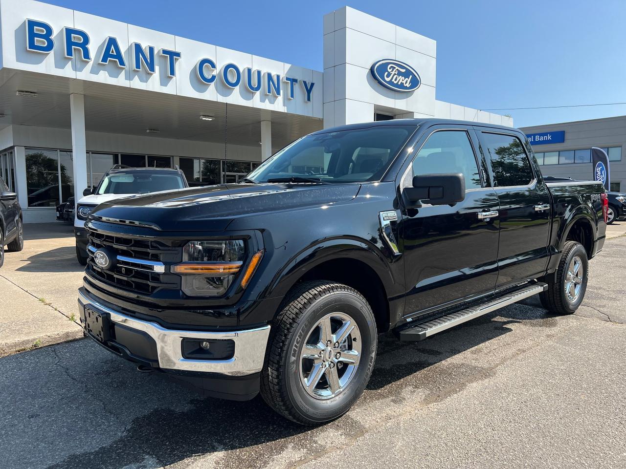 <p>KEY FEATURES: 2024 F150 XLT, 4x4, Crew Cab, 3.5L V6 ecoboost Engine, Black, Dark slate Cloth interior, 10-speed automatic transmission, 301a Xlt/Chrome Package, FX4 package, trailer hitch, trailer brake controller,  18 inch aluminum wheels, SYNC4, 12 screen, Ford pass, Lane keep system, pre-collision braking, pre-collision assist, rear backup camera, keyless entry, power windows , power locks and more.</p><p><br />Please Call 519-756-6191, Email sales@brantcountyford.ca for more information and availability on this vehicle.  Brant County Ford is a family owned dealership and has been a proud member of the Brantford community for over 40 years!</p><p> </p><p><br />** PURCHASE PRICE ONLY (Includes) Fords Delivery Allowance</p><p><br />** See dealer for details.</p><p>*Please note all prices are plus HST and Licencing. </p><p>* Prices in Ontario, Alberta and British Columbia include OMVIC/AMVIC fee (where applicable), accessories, other dealer installed options, administration and other retailer charges. </p><p>*The sale price assumes all applicable rebates and incentives (Delivery Allowance/Non-Stackable Cash/3-Payment rebate/SUV Bonus/Winter Bonus, Safety etc</p><p> </p>