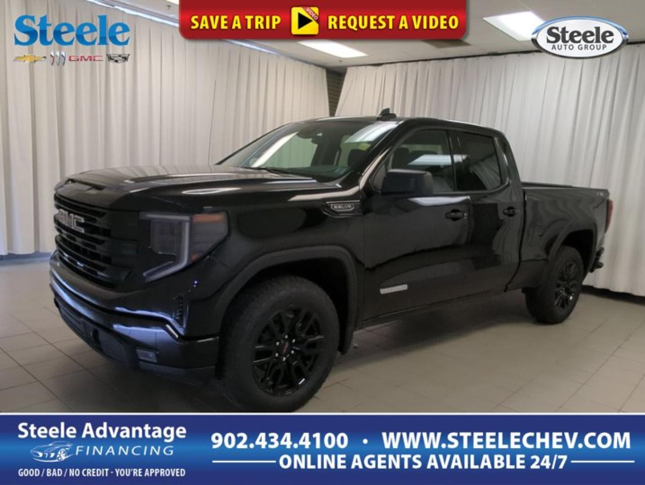 Our 2024 GMC Sierra 1500 Elevation Double Cab 4X4 is ready to rise up and take on your next challenge in Onyx Black! Powered by a 5.3 Litre V8 serving up 355hp to a 10 Speed Automatic transmission engineered for hard work. A high-capacity suspension and locking rear differential are onboard for extra capability, and this Four Wheel Drive truck returns approximately 11.8L/100km on the highway. A sophisticated monochrome exterior leads the way for Sierra style, complemented by LED lighting, fog lamps, body-color bumpers, a bedliner, 20-inch wheels, a MultiPro tailgate, and cargo-bed lighting. Functional and stylish details surround you in our Elevation cabin. Highlights include heated cloth front seats, 10-way power for the driver, a heated-wrapped steering wheel, dual-zone automatic climate control, remote start, and 12V/120V outlets. Our Sierra also helps meet your needs for smart technology with a 12.3-inch driver display, 13.4-inch touchscreen, Google Built-in, wireless Apple CarPlay®/Android Auto®, Bluetooth®, WiFi compatibility, and six-speaker audio. Safer days come into view with GMCs automatic braking, lane-keeping assistance, lane departure warning, forward collision warning, rearview camera, pedestrian detection, tire pressure monitoring, hill-start assist, and more. Crafted to exceed expectations, our Sierra 1500 Elevation is an excellent choice! Save this Page and Call for Availability. We Know You Will Enjoy Your Test Drive Towards Ownership! Metros Premier Credit Specialist Team Good/Bad/New Credit? Divorce? Self-Employed?