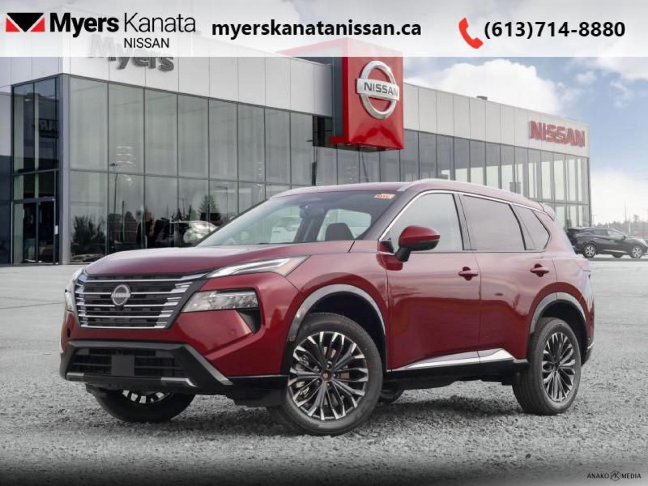 <b>HUD,  Bose Premium Audio,  Leather Seats,  Navigation,  360 Camera!</b><br> <br> <br> <br>  Thrilling power when you need it and long distance efficiency when you dont, this 2025 Rogue has it all covered. <br> <br>Nissan was out for more than designing a good crossover in this 2025 Rogue. They were designing an experience. Whether your adventure takes you on a winding mountain path or finding the secrets within the city limits, this Rogue is up for it all. Spirited and refined with space for all your cargo and the biggest personalities, this Rogue is an easy choice for your next family vehicle.<br> <br> This scarlet ember t SUV  has an automatic transmission and is powered by a  201HP 1.5L 3 Cylinder Engine.<br> <br> Our Rogues trim level is Platinum. This range-topping Rogue Platinum features a drivers head up display and Bose premium audio, and rewards you with 19-inch alloy wheels, quilted anmd perforated semi-aniline leather upholstery, heated rear seats, a power moonroof, a power liftgate for rear cargo access, adaptive cruise control and ProPilot Assist. Also standard include heated front heats, a heated leather steering wheel, mobile hotspot internet access, proximity key with remote engine start, dual-zone climate control, and a 12.3-inch infotainment screen with NissanConnect, Apple CarPlay, and Android Auto. Safety features also include HD Enhanced Intelligent Around View Monitoring, lane departure warning, blind spot detection, front and rear collision mitigation, and rear parking sensors. This vehicle has been upgraded with the following features: Hud,  Bose Premium Audio,  Leather Seats,  Navigation,  360 Camera,  Moonroof,  Power Liftgate. <br><br> <br/>    5.99% financing for 84 months. <br> Payments from <b>$788.43</b> monthly with $0 down for 84 months @ 5.99% APR O.A.C. ( Plus applicable taxes -  $621 Administration fee included. Licensing not included.    ).  Incentives expire 2025-01-02.  See dealer for details. <br> <br><br> Come by and check out our fleet of 40+ used cars and trucks and 110+ new cars and trucks for sale in Kanata.  o~o