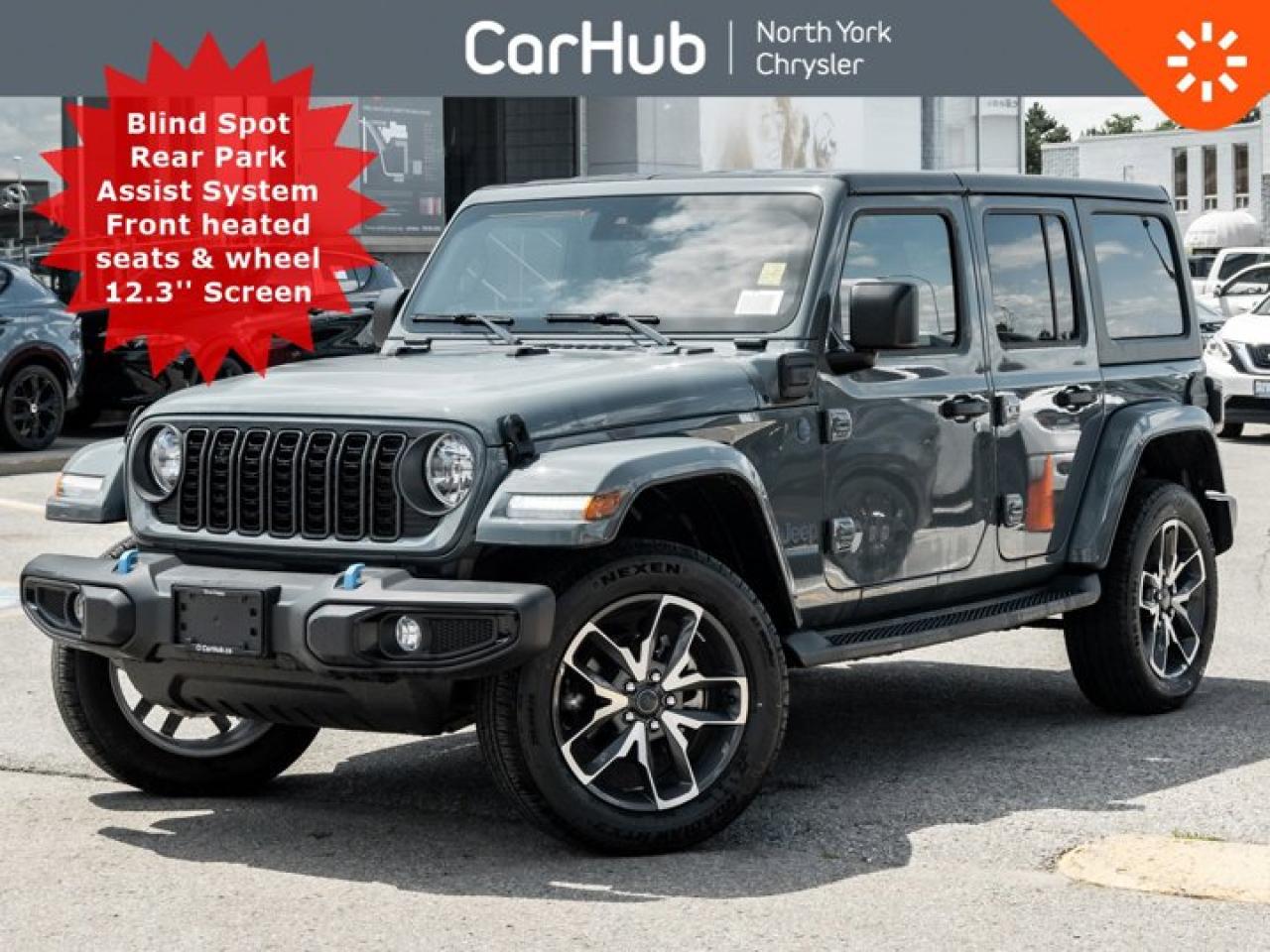 This Jeep Wrangler 4xe boasts a Intercooled Turbo Gas/Electric I-4 2.0 L/122 engine powering this Automatic transmission. Transmission: 8-Speed Torqueflite Auto PHEV (STD). Our advertised prices are for consumers (i.e. end users) only. 
 

This Jeep Wrangler 4xe Comes Equipped with These Options
 Anvil $195 Convenience Group $2,495 (Incl. Remote proximity keyless entry, Heated steering wheel, Front heated seats, Remote start system). Safety Group $1,195 (Incl. Automatic high--beam headlamp control, LED taillamps, Park--Sense Rear Park Assist System, Blind--Spot Monitoring and Rear Cross--Path Detection). Black Freedom Top 3--piece modular hardtop $1,895 (Incl. Delete Sunrider Soft Top, Freedom panel storage bag, Rear window defroster, Rear window wiper with washer). Forward Collision Warning Plus with Active Braking Adaptive Cruise Control with Stop ParkView Rear Back--Up Camera Uconnect 5W with 12.3--inch display Regenerative 4--wheel anti--lock disc brakes, Electronic Stability Control, Hill Start Assist, Battery charge indicator, Automatic headlamps, Transmission skid plate, Fuel tank skid plate shield, Transfer case skid plate shield, Torx tool kit for top and door removal, Speed--sensitive power locks, Power windows with front 1--touch down, Push--button start, Power heated exterior mirrors, Rear seat reminder alert, SiriusXM w/ 360L on--demand content, Media hub with USB port and auxiliary input jack, 8--speaker sound system with overhead sound bar, Google Android Auto/Apple CarPlay capable, 7--inch in--cluster colour display, Off--Road Information Pages, Steering wheel--mounted audio controls, Selectable tire fill alert, Security alarm, Dual--zone A/C with automatic temperature control.  Dont miss out on this one!  The best selection of new Chrysler, Dodge, Jeep and Ram at CarHub. 
Drive Happy with CarHub

*** All-inclusive, upfront prices -- no haggling, negotiations, pressure, or games

 

*** Purchase or lease a vehicle and receive a $1000 CarHub Rewards card for service.

 

*** All available manufacturer rebates have been applied and included in our new vehicle sale price

 

*** Purchase this vehicle fully online on CarHub websites

 

 

Transparency Statement
Online prices and payments are for finance purchases -- please note there is a $750 finance/lease fee. Cash purchases for used vehicles have a $2,200 surcharge (the finance price + $2,200), however cash purchases for new vehicles only have tax and licensing extra -- no surcharge. NEW vehicles priced at over $100,000 including add-ons or accessories are subject to the additional federal luxury tax. While every effort is taken to avoid errors, technical or human error can occur, so please confirm vehicle features, options, materials, and other specs with your CarHub representative. This can easily be done by calling us or by visiting us at the dealership. CarHub used vehicles come standard with 1 key. If we receive more than one key from the previous owner, we include them with the vehicle. Additional keys may be purchased at the time of sale. Ask your Product Advisor for more details. Payments are only estimates derived from a standard term/rate on approved credit. Terms, rates and payments may vary. Prices, rates and payments are subject to change without notice. Please see our website for more details.
