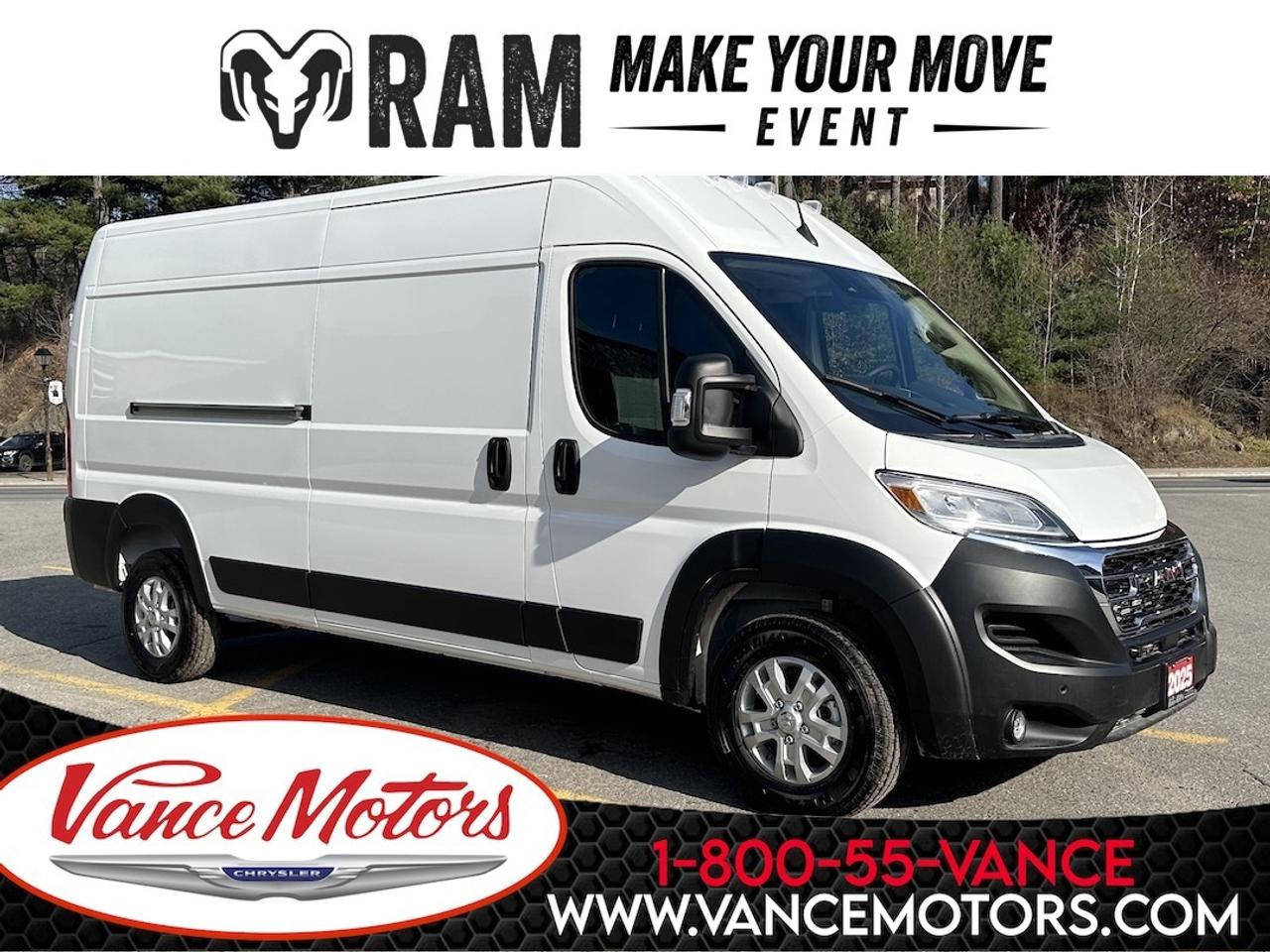 WE DELIVER!  2025 RAM ProMaster 2500 159 High Roof Cargo Van &ndash; Elevate Your Business! - Transform your operations with the 2025 RAM ProMaster 2500 159 High Roof Cargo Van, designed to meet the demands of modern businesses. This versatile van offers exceptional cargo capacity, advanced features, and reliable performance to keep your enterprise moving forward.  Vance Motors has been serving the Bancroft and surrounding area for over 80 years. Our experienced Sales Team understands that your time is valuable to you, and that it is not worth wasting it haggling over the price of a vehicle. We guarantee to give you our best competitive price on the vehicle of your choice. All pricing plus taxes and licensing only! No hidden fees. Need us to deliver? Ask us how.