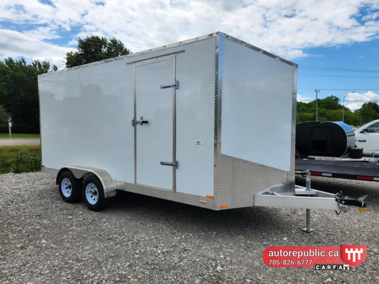 Brand new cargo enclosed trailer 7x16 V - Nose <br/> ALL ALUMINUM <br/> <br/>  <br/> Led lights all around <br/> Two interior lights <br/> Polished aluminum fenders <br/> Electric brakes <br/> <br/>  <br/> 3 years warranty on structural parts <br/> <br/>  <br/> Link to walkaround video: <br/> https://www.youtube.com/watch?v=fczDtKMbbWc <br/> <br/>  <br/> <br/>  <br/> AUTO REPUBLIC <br/> 5 Courland st Orillia <br/> <br/>  <br/> 705-826-6777 <br/>