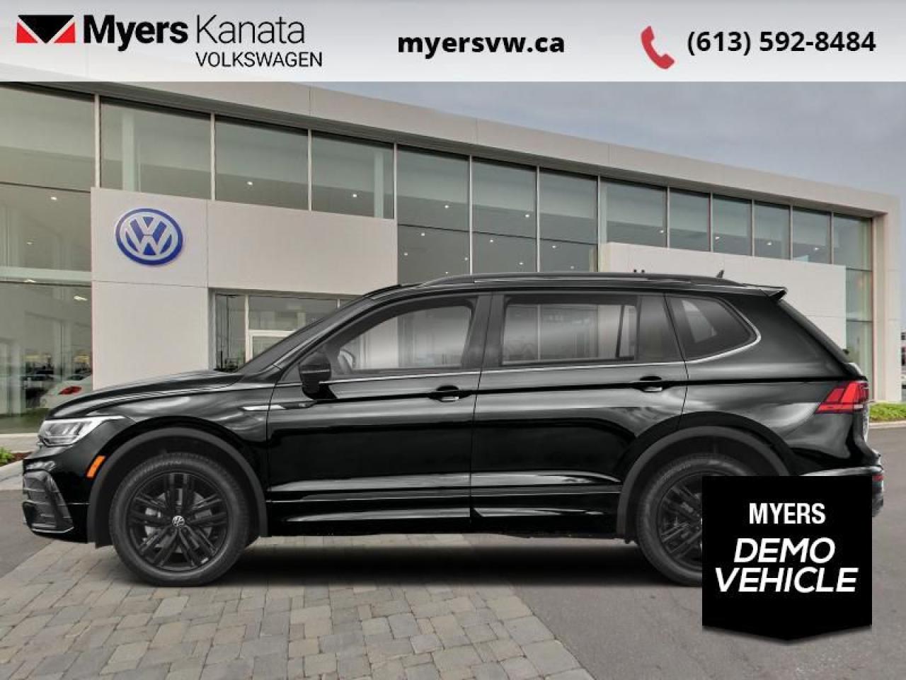 <b>Sunroof,  Power Liftgate,  Wireless Charging,  Adaptive Cruise Control,  Climate Control!</b><br> <br> <br> <br>  The VW Tiguan aces real-world utility with its excellent outward vision, comfortable interior, and supreme on road capabilities. <br> <br>Whether its a weekend warrior or the daily driver this time, this 2024 Tiguan makes every experience easier to manage. Cutting edge tech, both inside the cabin and under the hood, allow for safe, comfy, and connected rides that keep the whole party going. The crossover of the future is already here, and its called the Tiguan.<br> <br> This deep black pearl SUV  has an automatic transmission and is powered by a  2.0L I4 16V GDI DOHC Turbo engine.<br> <br> Our Tiguans trim level is Comfortline R-Line Black Edition. This Tiguan Comfortline R-Line Black Edition features an express open/close sunroof and unique exterior styling, along with a power liftgate, mobile device wireless charging, adaptive cruise control, supportive heated synthetic leather-trimmed front seats, a heated leatherette-wrapped steering wheel, LED headlights with daytime running lights, and an upgraded 8-inch infotainment screen with SiriusXM satellite radio, Apple CarPlay, Android Auto, and a 6-speaker audio system. Additional features include front and rear cupholders, remote keyless entry with power cargo access, lane keep assist, lane departure warning, blind spot detection, front and rear collision mitigation, autonomous emergency braking, three 12-volt DC power outlets, remote start, a rear camera, and so much more. This vehicle has been upgraded with the following features: Sunroof,  Power Liftgate,  Wireless Charging,  Adaptive Cruise Control,  Climate Control,  Heated Seats,  Apple Carplay.  This is a demonstrator vehicle driven by a member of our staff and has just 6045 kms.<br><br> <br>To apply right now for financing use this link : <a href=https://www.myersvw.ca/en/form/new/financing-request-step-1/44 target=_blank>https://www.myersvw.ca/en/form/new/financing-request-step-1/44</a><br><br> <br/> Weve discounted this vehicle $2000.    3.99% financing for 84 months. <br> Buy this vehicle now for the lowest bi-weekly payment of <b>$311.76</b> with $0 down for 84 months @ 3.99% APR O.A.C. ( taxes included, $1071 (OMVIC fee, Air and Tire Tax, Wheel Locks, Admin fee, Security and Etching) is included in the purchase price.    ).  Incentives expire 2025-01-31.  See dealer for details. <br> <br> <br>LEASING:<br><br>Estimated Lease Payment: $260 bi-weekly <br>Payment based on 4.99% lease financing for 48 months with $0 down payment on approved credit. Total obligation $27,132. Mileage allowance of 16,000 KM/year. Offer expires 2025-01-31.<br><br><br>Call one of our experienced Sales Representatives today and book your very own test drive! Why buy from us? Move with the Myers Automotive Group since 1942! We take all trade-ins - Appraisers on site! o~o