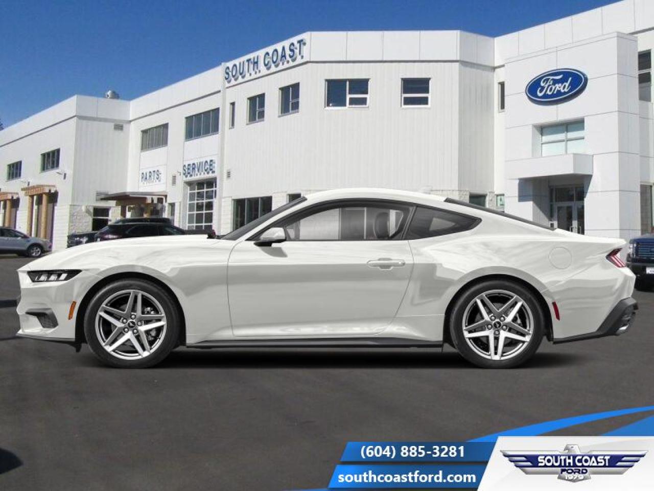 <b>Leather Seats, Wheel & Stripe Package!</b><br> <br>   This all-new 2024 Mustang debuts with reworked styling and an all-new interior, but with the same undiluted muscle car heritage. <br> <br>From the roar of the engine to its unmistakable style, this all-new Ford Mustang is guaranteed to raise your heart rate and stir your soul. A performance car through and through, this Mustang offers responsive driving dynamics, a comfortable ride and endless smiles by the mile. Its easy to see why the Ford Mustang is still a true American icon.<br> <br> This oxford white coupe  has a 10 speed automatic transmission and is powered by a  315HP 2.3L 4 Cylinder Engine.<br> <br> Our Mustangs trim level is EcoBoost Premium. The Premium trim of this exhilarating icon adds in heated and ventilated seats with ActiveX upholstery, a heated steering wheel, dual-zone climate control, upgraded aluminum wheels and an upgraded 9-speaker audio system. The great standard features continue with LED headlights, smart device remote engine start, FordPass Connect tracking, smart device integration, and a dazzling 13.2-inch touchscreen with SYNC 4.0 QNX. Safety features include blind spot detection, lane keeping assist with lane departure warning, automatic emergency braking, and front and rear collision mitigation. This vehicle has been upgraded with the following features: Leather Seats, Wheel & Stripe Package. <br><br> View the original window sticker for this vehicle with this url <b><a href=http://www.windowsticker.forddirect.com/windowsticker.pdf?vin=1FA6P8TH9R5103414 target=_blank>http://www.windowsticker.forddirect.com/windowsticker.pdf?vin=1FA6P8TH9R5103414</a></b>.<br> <br>To apply right now for financing use this link : <a href=https://www.southcoastford.com/financing/ target=_blank>https://www.southcoastford.com/financing/</a><br><br> <br/>    4.99% financing for 84 months. <br> Buy this vehicle now for the lowest bi-weekly payment of <b>$328.62</b> with $0 down for 84 months @ 4.99% APR O.A.C. ( Plus applicable taxes -  $595 Administration Fee included    / Total Obligation of $59809  ).  Incentives expire 2024-12-02.  See dealer for details. <br> <br> <br>LEASING:<br><br>Estimated Lease Payment: $345 bi-weekly <br>Payment based on 4.99% lease financing for 48 months with $0 down payment on approved credit. Total obligation $35,974. Mileage allowance of 16,000 KM/year. Offer expires 2024-12-02.<br><br><br>Call South Coast Ford Sales or come visit us in person. Were convenient to Sechelt, BC and located at 5606 Wharf Avenue. and look forward to helping you with your automotive needs. <br><br> Come by and check out our fleet of 20+ used cars and trucks and 80+ new cars and trucks for sale in Sechelt.  o~o