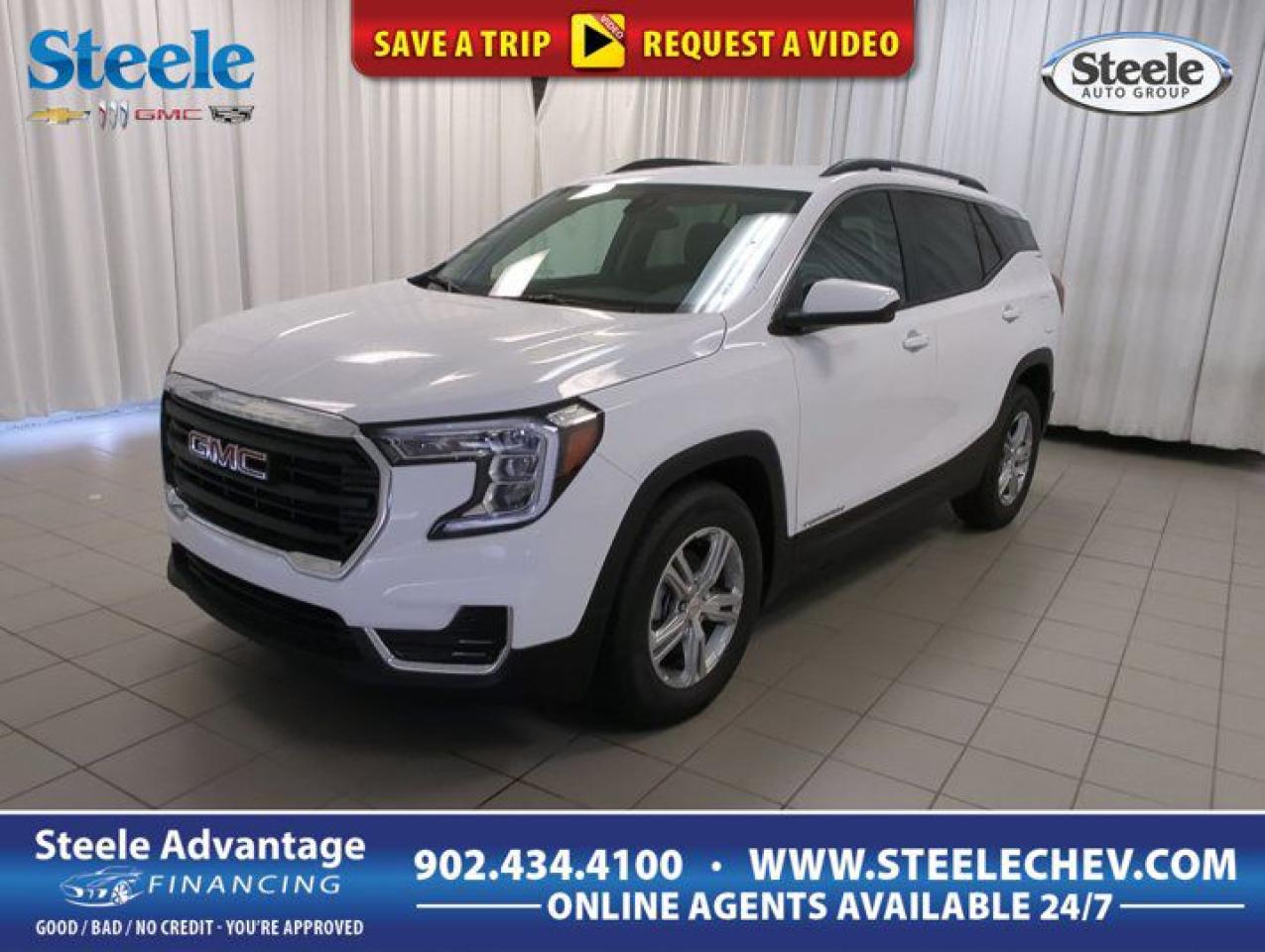 Our 2024 GMC Terrain SLE is crafted with capability and style in Summit White! Motivated by a TurboCharged 1.5 Litre 4 Cylinder serving up 175hp tethered to a 9 Speed Automatic transmission for adventure-friendly performance. Also a smart choice for traveling through town, this Front Wheel Drive SUV achieves approximately 8.1L/100km on the highway with distinctive good looks. Our Terrain makes a bold impression with its sophisticated LED lighting, heated power mirrors, and 17-inch alloy wheels. You can enjoy more upscale details in our SLE cabin, along with premium-cloth seats, a multifunction steering wheel, single-zone automatic climate control, cruise control, keyless access, 12V power outlets, and terrific tools for staying in touch as you travel. Highlights include a 7-inch touchscreen, wireless Android Auto®/Apple CarPlay®, Bluetooth®, WiFi compatibility, and a six-speaker audio system. Ample cargo space complements those fantastic features! GMC helps you stay out of harms way with high-tech help from automatic braking, forward collision alert, pedestrian detection, lane-keeping assistance, a rearview camera, a rear-seat reminder, hill-descent control, and more. Get ready to do more daily with our dynamic Terrain SLE! Save this Page and Call for Availability. We Know You Will Enjoy Your Test Drive Towards Ownership! Metros Premier Credit Specialist Team Good/Bad/New Credit? Divorce? Self-Employed?