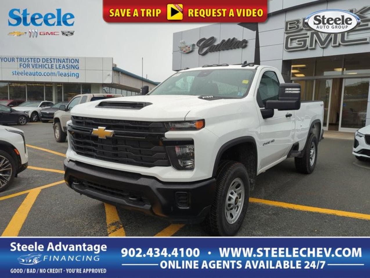 A commanding presence, our 2024 Chevrolet Silverado 2500 W/T Regular Cab 4X4 in Summit White is an easy choice for hard jobs and long days! Motivated by a 6.6 Litre V8 delivering 401hp to a 10 Speed Allison Automatic transmission for heavy-duty strength. This Four Wheel Drive truck also features an auto-locking rear differential and 2-speed transfer case for real-world capability, and it looks great! Our Silverado grabs attention with black bumpers, rear CornerSteps, side BedSteps, black recovery hooks, matching trim, vertical trailering mirrors, cargo-bed lighting, a locking tailgate, a bed liner, and a trailer hitch. Our Work Truck cabin offers similar stylish functionality with comfortable seats, a tilt-adjustable steering wheel, single-zone climate control, power accessories, a 12V power outlet, and clever interior storage for staying organized. Staying connected is a breeze with a 7-inch touchscreen, wireless Android Auto/Apple CarPlay, Bluetooth, WiFi compatibility, and a two-speaker audio system. A full complement of smart Chevrolet safety technologies is standard, including an HD rearview camera, automatic braking, forward collision alert, a following distance indicator, hitch guidance, a rear seat reminder, Stabilitrak stability/traction control, trailer sway control, hill start assistance, and more. Its no wonder our Silverado 2500 W/T satisfies so many owners! Save this Page and Call for Availability. We Know You Will Enjoy Your Test Drive Towards Ownership! Metros Premier Credit Specialist Team Good/Bad/New Credit? Divorce? Self-Employed?