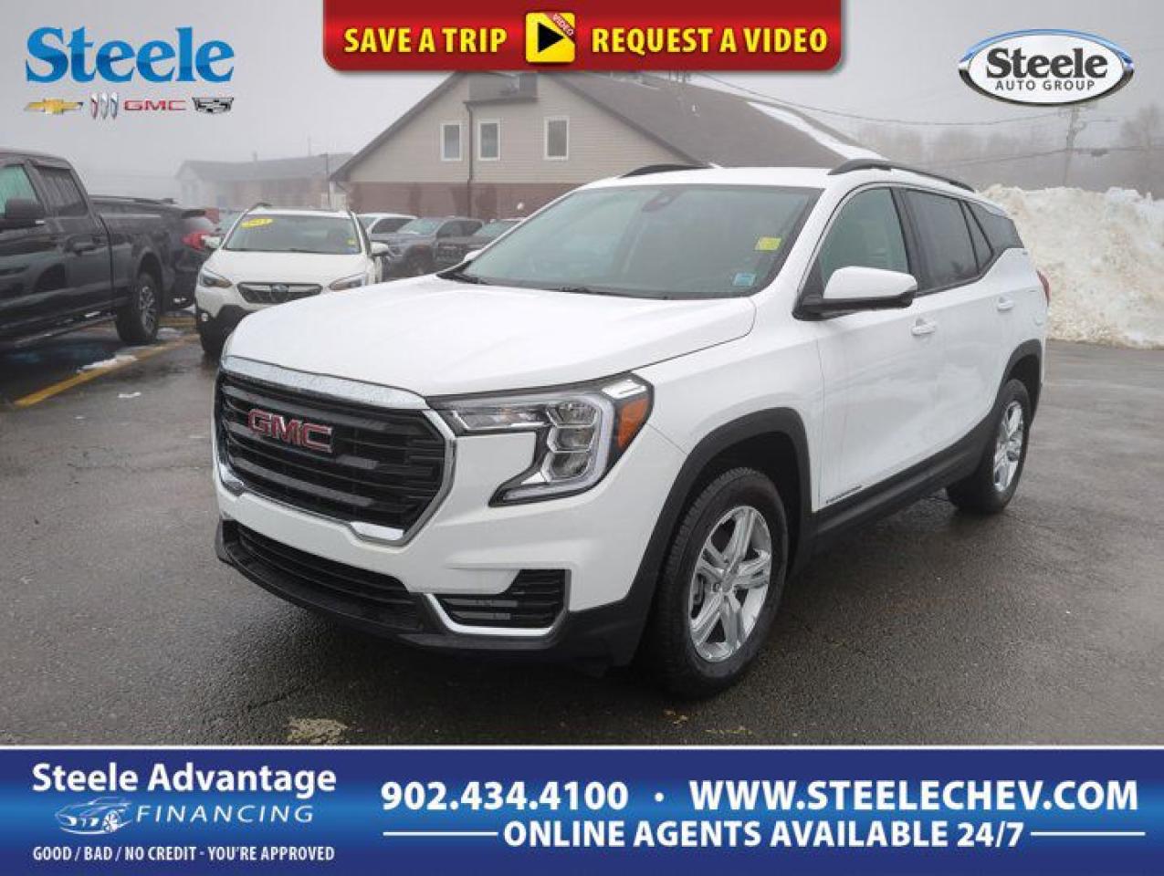 The right choice for any adventure, our 2024 GMC Terrain SLE AWD is crafted with capability and style in Summit White! Motivated by a TurboCharged 1.5 Litre 4 Cylinder serving up 175hp tethered to a 9 Speed Automatic transmission for adventure-friendly performance. Also a smart choice for traveling through town, this All Wheel Drive SUV achieves approximately 8.4L/100km on the highway with distinctive good looks. Our Terrain makes a bold impression with its sophisticated LED lighting, heated power mirrors, and 17-inch alloy wheels. Prepare to be impressed with our SLE cabin that offers premium-cloth seats, a multifunction steering wheel, single-zone automatic climate control, cruise control, keyless access, 12V power outlets, and terrific tools for staying in touch as you travel. Highlights include a 7-inch touchscreen, wireless Android Auto®/Apple CarPlay®, Bluetooth®, WiFi compatibility, and a six-speaker audio system. Ample cargo space complements those fantastic features! GMC helps you stay out of harms way with high-tech help from automatic braking, forward collision alert, pedestrian detection, lane-keeping assistance, a rearview camera, a rear-seat reminder, hill-descent control, and more. Get ready to do more daily with our dynamic Terrain SLE! Save this Page and Call for Availability. We Know You Will Enjoy Your Test Drive Towards Ownership! Metros Premier Credit Specialist Team Good/Bad/New Credit? Divorce? Self-Employed?