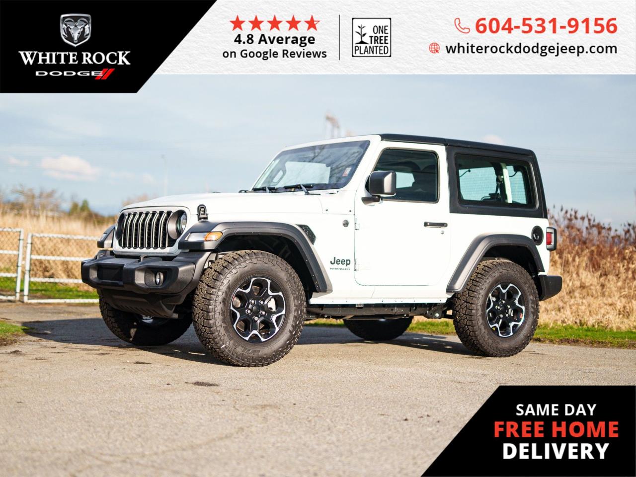 Adventure Awaits in White! TRAILER SWAY CONTROL, SKID PLATES, AIR CONDITIONING, BRAKE ASSIST. The 2024 Jeep Wrangler Sport is the ultimate fusion of classic design and modern capability.<p><p>Wrapped in a crisp White exterior and paired with a sleek Black interior, this rugged 4x4 is powered by a robust 3.6L 6cyl engine mated to an 8-Speed Automatic Transmission, delivering a driving experience thats as smooth as it is thrilling. The Jeep Wrangler Sport is not just about looks; its built to tackle any terrain with confidence thanks to its TRAILER SWAY CONTROL and SKID PLATES, ensuring your adventures are safe and secure.<p><p>Inside, youll be greeted by a sanctuary of comfort with AIR CONDITIONING to keep you cool on those hot summer days and BRAKE ASSIST for an added layer of safety. The FULLY AUTOMATIC HEADLIGHTS and FRONT FOG LIGHTS illuminate your path, while the STEERING WHEEL MOUNTED AUDIO CONTROLS keep your focus on the journey ahead.<p><p>Whether youre navigating city streets or forging new paths off-road, the Jeep Wrangler Sport is designed to provide an unrivaled driving experience. Make no mistake, this is a vehicle thats as bold as it is functional, a true testament to the Jeep legacy.<p><p>Ready to take the leap into your next great adventure? This Wrangler Sport is waiting to start its journey with you. Stock Number: R328930