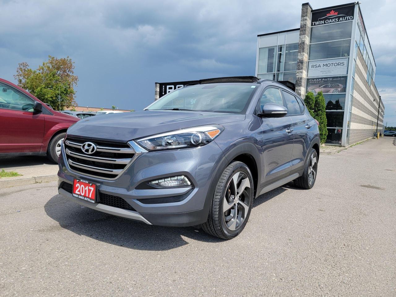 <p>BEAUTIFUL 2017 HYUDAI TUSCON 1.6T AWD SE PANORAMIC SUNROOF , LEATHER, HEATED SEATS, HEATED STEERING WHEEL, REVERSE CAM, BLUETOOTH AND MANY SAFETY FEATURES! DRIVES FANTASTIC!! LOCAL ONTARIO TRADE-IN!! CALL TODAY!!</p><p> </p><p>THE FULL CERTIFICATION COST OF THIS VEICHLE IS AN <strong>ADDITIONAL $690+HST</strong>. THE VEHICLE WILL COME WITH A FULL VAILD SAFETY AND 36 DAY SAFETY ITEM WARRANTY. THE OIL WILL BE CHANGED, ALL FLUIDS TOPPED UP AND FRESHLY DETAILED. WE AT TWIN OAKS AUTO STRIVE TO PROVIDE YOU A HASSLE FREE CAR BUYING EXPERIENCE! WELL HAVE YOU DOWN THE ROAD QUICKLY!!! </p><p><strong>Financing Options Available!</strong></p><p><strong>TO CALL US 905-339-3330 </strong></p><p>We are located @ 2470 ROYAL WINDSOR DRIVE (BETWEEN FORD DR AND WINSTON CHURCHILL) OAKVILLE, ONTARIO L6J 7Y2</p><p>PLEASE SEE OUR MAIN WEBSITE FOR MORE PICTURES AND CARFAX REPORTS</p><p><span style=font-size: 18pt;>TwinOaksAuto.Com</span></p>