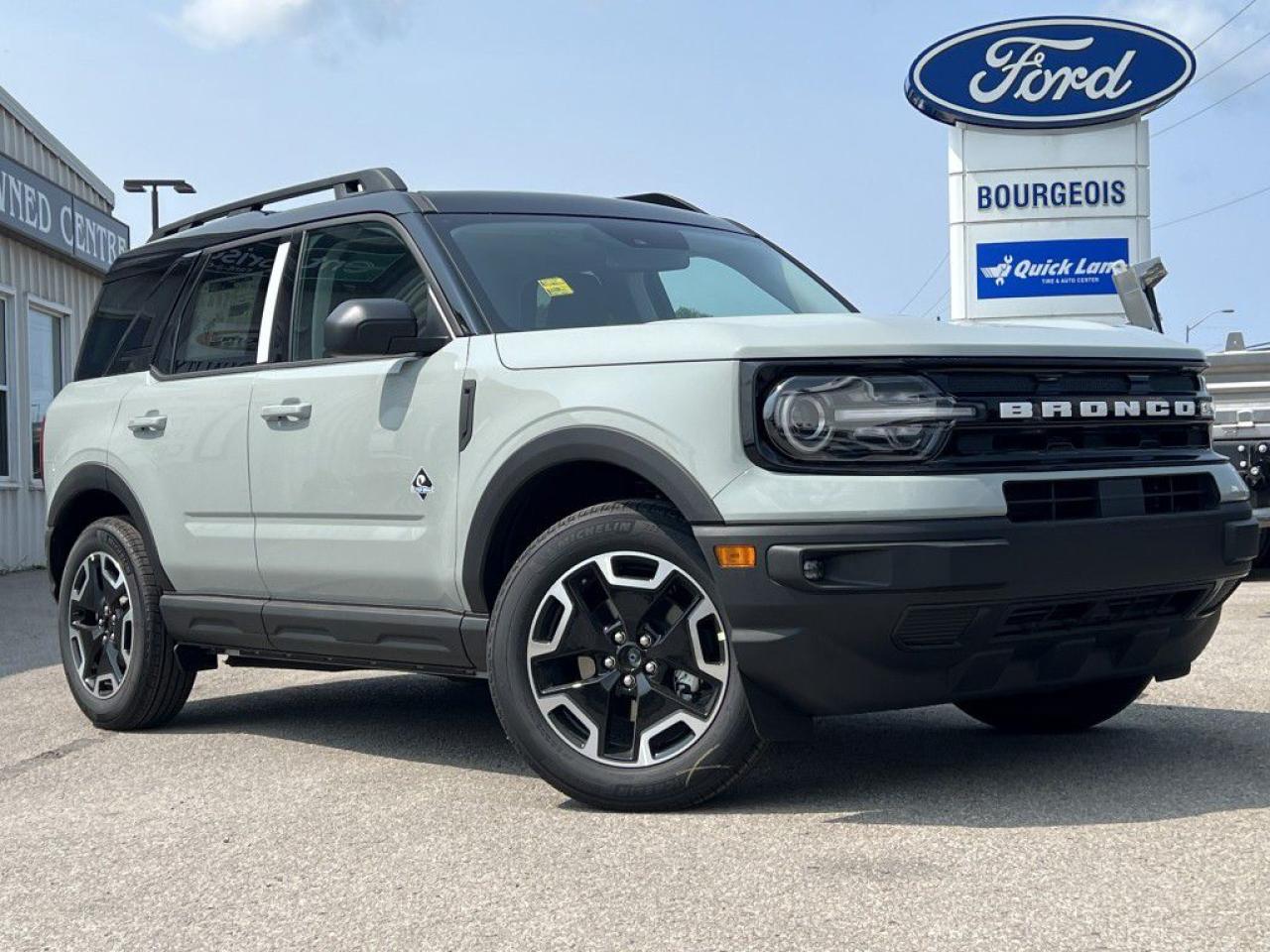 <p>Introducing the all-new Ford Bronco Sport Outer Banks 4x4, a trailblazing SUV that commands attention in its stunning gray exterior. Engineered with a 1.5L 3-cylinder engine and automatic transmission, this vehicle delivers an exhilarating driving experience, boasting 181 horsepower at 6000 RPM. The robust 4×4 drivetrain ensures unmatched handling and capability on any terrain, making it a perfect companion for both adventurous off-road escapades and smooth city driving.</p><p>The Bronco Sport Outer Banks blends rugged functionality with sophisticated styling. Its body is both bold and elegant, designed to impress from every angle. Inside, the cabin offers a sanctuary of comfort and luxury, with heated front seats, a heated steering wheel, and heated mirrors that add a touch of opulence to every journey. The spacious SUV interior is matched with high-end finishes and features such as power seats and windows, ensuring a cozy ride for all passengers and ample room for gear and essentials.</p><p>Technology-wise, the Ford Bronco Sport Outer Banks is outfitted with the latest innovations to enhance your driving experience. A suite of options including air conditioning, alloy wheels, a backup camera, and Bluetooth connection ensures functionality meets modern needs. The vehicle's safety and driver assistance features, like lane assist, parking sensors, brake assist, cruise control, and remote start, provide peace of mind on every trip. Smart device integration and satellite radio offer endless entertainment and connectivity options, making every drive enjoyable.</p><p>This exceptional SUV is tailor-made for enthusiasts seeking adventure without compromising on comfort or technology. Whether you're navigating rugged landscapes or cruising through the city, the Bronco Sport Outer Banks 4x4 is equipped to elevate your driving experience. We invite you to contact our dealership today for more information and to discover how the Ford Bronco Sport Outer Banks can redefine your driving adventures.</p> <p><span style=color:rgb( 58 , 80 , 95 )>The discount shown on vehicle represents the </span><u>Cash Purchase</u><span style=color:rgb( 58 , 80 , 95 )> discount and is inclusive of all non-stackable and stackable cash purchase discounts from Ford of Canada and Bourgeois Ford North and is offered in lieu of sub-vented lease or finance rates. To get details on current discounts applicable to this and other vehicles in our inventory for Lease and Finance customer, see a member of our team. All offers for lease or finance are On Approved Credit (OAC).While every effort is made to ensure the accuracy of discounts and programs, programs are subject to change without notice </span><span style=color:rgb( 119 , 119 , 119 )>and may not be accurate or completely current. While every reasonable effort is made to ensure the accuracy of this data, we are not responsible for any errors or omissions contained on these pages.</span></p> <p><strong>Financing Your Next Vehicle with Bourgeois Motors Ford in Midland:</strong></p><p>At Bourgeois Motors Ford, we make financing your next vehicle simple and stress-free! Our team works with trusted lenders to find flexible options tailored to your budget. Drive away with confidenceapply today!</p><p>Take advantage of our online pre-qualification tool, backed by Equifax and TD Bank to find the payment that works for you. Simply <a href=https://www.bourgeoismotors.com/free-credit-check/ rel=nofollow><strong>CLICK HERE</strong></a><strong> </strong>to use our secure online credit tool with no impact to your credit.</p>