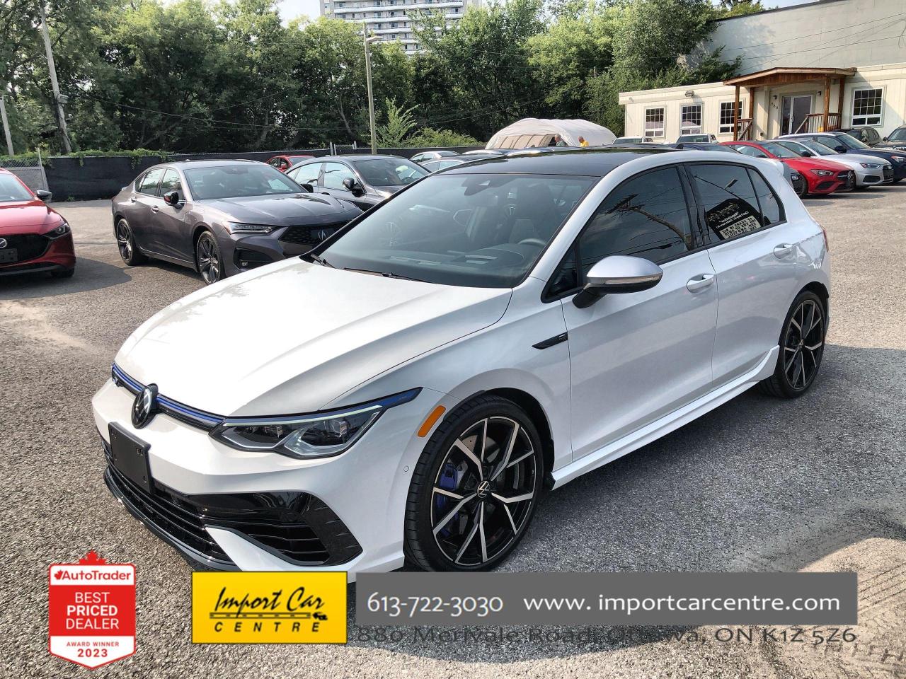 *** 2024 AUTOTRADER BEST PRICED DEALER AWARD 2024 * CARGURUS TOP RATED DEALER 2024 * SINGLE OWNER * NO ACCIDENTS * SMETANA APPROVED ***  Last year of production for a manual gearbox!!  Without a doubt, we are convinced that this is the MOST fun you will have in a 5 door hatchback!!  315 horses with 280 foot pounds of torque under the hood, finished in Pure White with gorgeous contrasting black Nappa leather seating surfaces, 4MOTION all-wheel drive with rear axle torque vectoring differential, 19 Pretoria alloys, illuminated handles, LED headlamps, cornering headlamps, surround lighting, adaptive cruise control, Harman Kardon sound system, heads up display, heated side mirrors, keyless access with push start button, navigation system, park distance control with park assist, rain sensing wipers, backup camera, SiriusXM radio, tri-zone climate control, voice control, Android Auto, Apple Car Play, brushed stainless steel pedals, heated front and rear seats, ambient lighting, sport heated steering wheel, ventilated front seats, dynamic chassis control, electronic differential lock, R performance package with drift and special driving modes, dynamic road sign display, electronic stability control, front assist - autonomous emergency braking with pedestrian and cyclist monitoring, hill hold assist, lane change assist, automatic high beam control, only 12,214kms all compliment this truly stunning 2024 Volkswagen Golf R.  Perfection and beyond!!  Home of the Platinum up to 240,000kms warranty and financing is always available O.A.C Import Car Centre, proudly serving the Ottawa and surrounding area for over 42 years. Come down and experience Import Car Centre for yourself and see just why our customers are so happy! 

 #importcarcentre #smetanaapproved #iccs