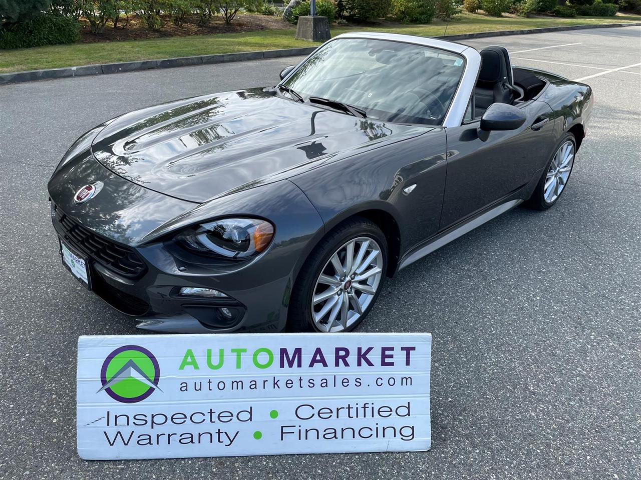 YES...ONLY 500KM, PRISTINE, KEPT IN GARAGE WITH CAR COVER, LUSSO, AUTO, LOADED, LOCAL, ONE OWNER, NO CLAIMS, GREAT FINANCING, WARRANTY, INSPECTED W/BCAA MBSHP!<br /><br />Welcome to the Automarket. We are very proud to offer a practically Brand New 124 Spider Lusso. This is a remarkable One Owner Car that has never seen rain and has been kept in a warm garage fully covered for the past 5 years. No accident claims and no BS.<br /><br />Previous owner was an older gentleman who had to stop driving right after purchasing the vehicle and could't part with it until now and we have the privaledge of representing this one of a kind brand new used car.<br /><br />We just changed the oil in case there was any viscosity breakdown and to allow you to feel as though you are driving a brand new Fiat Spider Home!<br /><br />2 LOCATIONS TO SERVE YOU, BE SURE TO CALL FIRST TO CONFIRM WHERE THE VEHICLE IS PARKED<br />WHITE ROCK 604-542-4970 LANGLEY 604-533-1310 OWNER'S CELL 604-649-0565<br /><br />We are a family owned and operated business since 1983 and we are committed to offering outstanding vehicles backed by exceptional customer service, now and in the future.<br />What ever your specific needs may be, we will custom tailor your purchase exactly how you want or need it to be. All you have to do is give us a call and we will happily walk you through all the steps with no stress and no pressure.<br />WE ARE THE HOUSE OF YES?<br />ADDITIONAL BENFITS WHEN BUYING FROM SK AUTOMARKET:<br />ON SITE FINANCING THROUGH OUR 17 AFFILIATED BANKS AND VEHICLE FINANCE COMPANIES<br />IN HOUSE LEASE TO OWN PROGRAM.<br />EVRY VEHICLE HAS UNDERGONE A 120 POINT COMPREHENSIVE INSPECTION<br />EVERY PURCHASE INCLUDES A FREE POWERTRAIN WARRANTY<br />EVERY VEHICLE INCLUDES A COMPLIMENTARY BCAA MEMBERSHIP FOR YOUR SECURITY<br />EVERY VEHICLE INCLUDES A CARFAX AND ICBC DAMAGE REPORT<br />EVERY VEHICLE IS GUARANTEED LIEN FREE<br />DISCOUNTED RATES ON PARTS AND SERVICE FOR YOUR NEW CAR AND ANY OTHER FAMILY CARS THAT NEED WORK NOW AND IN THE FUTURE.<br />36 YEARS IN THE VEHICLE SALES INDUSTRY<br />A+++ MEMBER OF THE BETTER BUSINESS BUREAU<br />RATED TOP DEALER BY CARGURUS 2 YEARS IN A ROW<br />MEMBER IN GOOD STANDING WITH THE VEHICLE SALES AUTHORITY OF BRITISH COLUMBIA<br />MEMBER OF THE AUTOMOTIVE RETAILERS ASSOCIATION<br />COMMITTED CONTRIBUTER TO OUR LOCAL COMMUNITY AND THE RESIDENTS OF BC<br /><br /> This vehicle has been Fully Inspected, Certified and Qualifies for Our Free Extended Warranty.Don't forget to ask about our Great Finance and Lease Rates. We also have a Options for Buy Here Pay Here and Lease to Own for Good Customers in Bad Situations. 2 locations to help you, White Rock and Langley. Be sure to call before you come to confirm the vehicles location and availability or look us up at www.automarketsales.com. White Rock 604-542-4970 and Langley 604-533-1310. Serving Surrey, Delta, Langley, Richmond, Vancouver, all of BC and western Canada. Financing & leasing available. CALL SK AUTOMARKET LTD. 6045424970. Call us toll-free at 1 877 813-6807. $495 Documentation fee and applicable taxes are in addition to advertised prices.<br />LANGLEY LOCATION DEALER# 40038<br />S. SURREY LOCATION DEALER #9987<br />