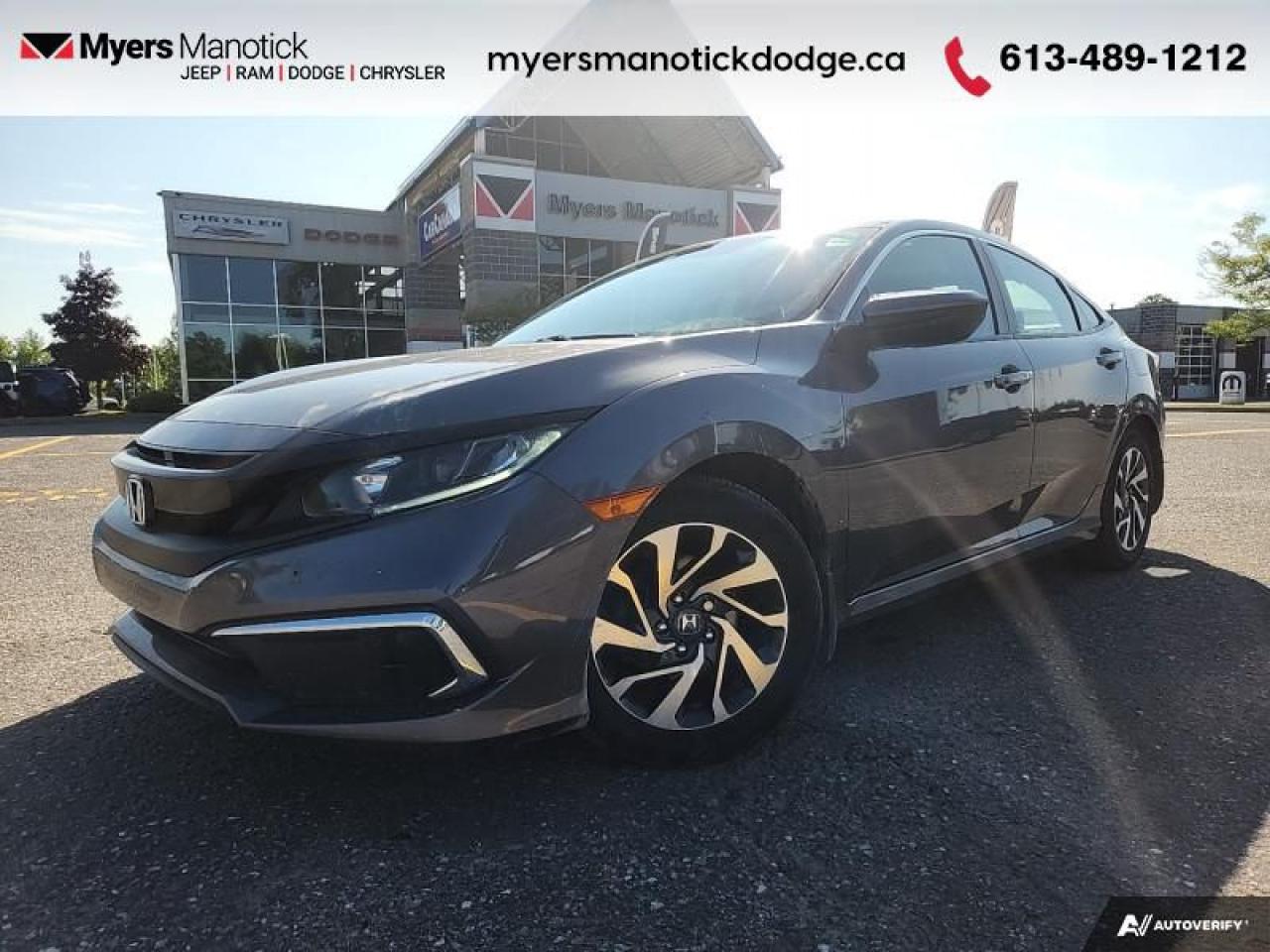 <b>Sunroof, Remote Start, Heated Seats, Apple CarPlay, Android Auto, Lane Keep Assist, Collision Mitigation, Bluetooth, Proximity Key<br> <br></b><br>   Compare at $24184 - Our Price is just $23480! <br> <br>   The Honda Civic is an even more compelling choice, combining the latest safety upgrades and a truly engaging driving experience. This  2019 Honda Civic Sedan is for sale today in Manotick. <br> <br>With harmonious power, excellent handling capability, plus its engaging driving dynamic, this 2019 Honda Civic is a highly compelling choice in the eco-friendly compact car segment. Regardless of your style preference or driving habits, this impressive Honda Civic will perfectly suit your wants and needs. The Civic offers the right amount of cargo space, an aggressive exterior design with sporty and sleek body lines, plus a comfortable and ergonomic interior layout that works well with all family sizes. This Civic easily makes a bold statement without saying a word! This  sedan has 65,164 kms. Its  modern steel metallic in colour  . It has an automatic transmission and is powered by a  158HP 2.0L 4 Cylinder Engine. <br> <br> Our Civic Sedans trim level is EX CVT. This EX Civic adds a power moonroof, proximity key, aluminum wheels, blind spot display, and remote start to the LX features like collision mitigation with forward collision warning, lane keep assist with road departure mitigation, adaptive cruise control, straight driving assist for slopes, and automatic highbeams you normally only expect with a higher price. The interior is as comfy and advanced as you need with heated front seats, remote start, Apple CarPlay, Android Auto, Bluetooth, Siri EyesFree, WiFi tethering, steering wheel with cruise and audio controls, multi-angle rearview camera, 7 inch driver information display, and automatic climate control. The exterior has some great style with a refreshed grille, independent suspension, heated power side mirrors, and LED taillamps.<br> <br>To apply right now for financing use this link : <a href=https://CreditOnline.dealertrack.ca/Web/Default.aspx?Token=3206df1a-492e-4453-9f18-918b5245c510&Lang=en target=_blank>https://CreditOnline.dealertrack.ca/Web/Default.aspx?Token=3206df1a-492e-4453-9f18-918b5245c510&Lang=en</a><br><br> <br/><br> Buy this vehicle now for the lowest weekly payment of <b>$89.73</b> with $0 down for 84 months @ 9.99% APR O.A.C. ( Plus applicable taxes -  and licensing fees   ).  See dealer for details. <br> <br>If youre looking for a Dodge, Ram, Jeep, and Chrysler dealership in Ottawa that always goes above and beyond for you, visit Myers Manotick Dodge today! Were more than just great cars. We provide the kind of world-class Dodge service experience near Kanata that will make you a Myers customer for life. And with fabulous perks like extended service hours, our 30-day tire price guarantee, the Myers No Charge Engine/Transmission for Life program, and complimentary shuttle service, its no wonder were a top choice for drivers everywhere. Get more with Myers! <br>*LIFETIME ENGINE TRANSMISSION WARRANTY NOT AVAILABLE ON VEHICLES WITH KMS EXCEEDING 140,000KM, VEHICLES 8 YEARS & OLDER, OR HIGHLINE BRAND VEHICLE(eg. BMW, INFINITI. CADILLAC, LEXUS...)<br> Come by and check out our fleet of 30+ used cars and trucks and 80+ new cars and trucks for sale in Manotick.  o~o