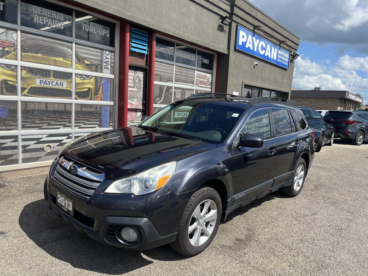 <p>HERE IS A NICE CLEAN AWD MANUAL OUTBACK WITH GREAT SERVICE RECORD AND NO ACCIDENT ECONOMICAL AND RELIABLE SOLD CERTIFIED COME FOR TEST DRIVE OR CAL 5195706463 FOR AN APPOINTMENT .TO SEE ALL OUR INVENTORY PLS GO TO PAYCANMOTORS.CA</p>