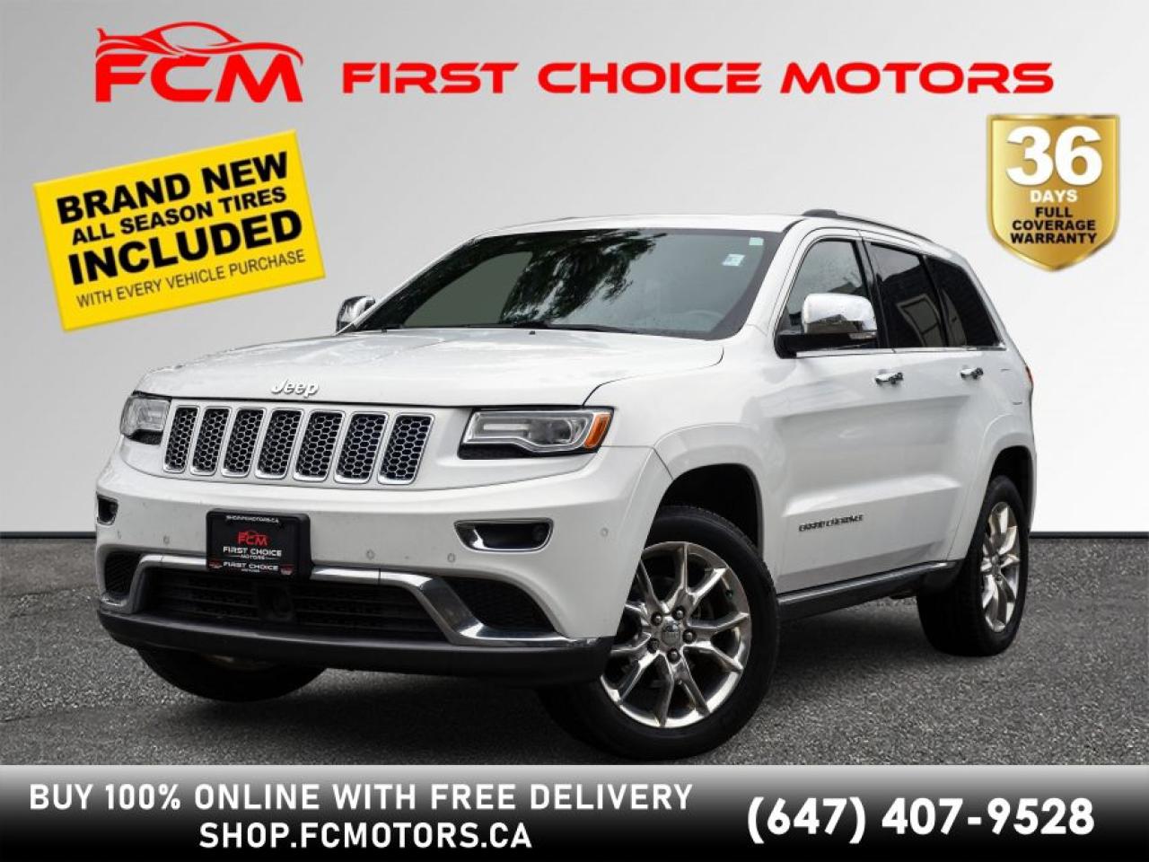 ** ** SPECIAL LIMITED TIME OFFER ** ** PURCHASE ANY VEHICLE THIS WEEK AND RECEIVE 4 BRAND-NEW ALL-SEASON TIRES AT NO ADDITIONAL COST!!! DON   T MISS THIS EXCLUSIVE CHANCE TO UPGRADE YOUR RIDE AND STAY PREPARED FOR ANY WEATHER!!! <br><br>EXCITING NEWS FROM FIRST CHOICE MOTORS! Our brand-new online showroom is now open to the public, bringing the ultimate car shopping experience right to your fingertips! Enjoy a 100% online car shopping experience, with over 500 certified vehicles in stock, comprehensive protection plans, and thousands of new auto parts & accessories available! Plus, for a limited time, were offering FREE deliveries across Ontario on all vehicle purchases! Dont miss out   visit Shop.fcmotors.ca to find and upgrade your perfect vehicle today!<br><br>Welcome to First Choice Motors, the largest car dealership in Ontario of pre-owned cars, SUVs, and vans priced between $5000-$15,000. With an impressive inventory of over 500 vehicles in stock, we are dedicated to providing our customers with a vast selection of affordable and reliable options. <br><br>Were thrilled to offer a used 2015 Jeep Grand Cherokee SUMMIT, white color with 212,000km (STK#7725) This vehicle was $16990 NOW ON SALE FOR $14990. It is equipped with the following features:<br>- Automatic Transmission<br>- Leather Seats<br>- Panoramic roof<br>- Heated seats<br>- Navigation<br>- All wheel drive<br>- Bluetooth<br>- Reverse camera<br>- Alloy wheels<br>- Power windows<br>- Power locks<br>- Power mirrors<br>- Air Conditioning<br><br>At First Choice Motors, we believe in providing quality vehicles that our customers can depend on. All our vehicles come with a 36-day FULL COVERAGE warranty. We also offer additional warranty options up to 5 years for our customers who want extra peace of mind. All Carfax Canada History Reports will be available to view & print from our website www.fcmotors.ca or Shop.fcmotors.ca<br><br>Furthermore, all our vehicles are sold fully certified with brand new brakes rotors and pads, a fresh oil change, and brand new set of all-season tires installed & balanced. You can be confident that this car is in excellent condition and ready to hit the road.<br><br>At First Choice Motors, we believe that everyone deserves a chance to own a reliable and affordable vehicle. Thats why we offer financing options with low interest rates starting at 7.9% O.A.C. Were proud to approve all customers, including those with bad credit, no credit, students, and even 9 socials. Our finance team is dedicated to finding the best financing option for you and making the car buying process as smooth and stress-free as possible.<br><br>Our dealership is open 7 days a week to provide you with the best customer service possible. We carry the largest selection of used vehicles for sale under $9990 in all of Ontario. We stock over 500 cars, mostly Acura ,Audi ,BMW, Buick, Cadillac, Chevrolet, Chrysler, Dodge, Fiat, Ford, GMC, Hyundai, Infiniti, Jeep, Kia, Lexus, Lincoln, Mazda, Mercedes-Benz, Mini, Mitsubishi, Nissan, Subaru, Toyota & Volvo. With our ongoing sale, you can find your dream car at a price you can afford. Come visit us today and experience why we are the best choice for your next used car purchase!<br><br>All prices exclude a $12.50 OMVIC fee, license plates & registration and ONTARIO HST (13%)