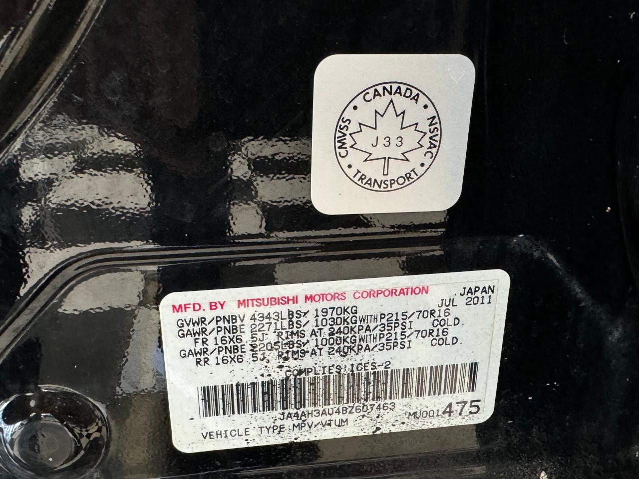 2011 Mitsubishi RVR ES+Power Windows+Cruise Control+A/C+5 Speed Manual Photo33
