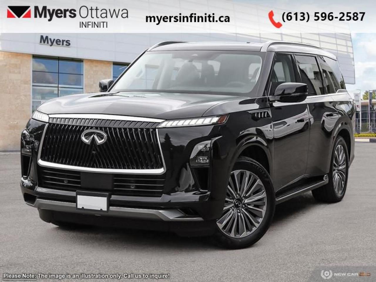 <b>Massage Seats,  HUD,  Cooled Seats,  Sunroof,  Premium Audio!</b><br> <br> <br> <br>  If youre looking for a luxury SUV with legitimate off-roading potential, this Infiniti QX80 is for you. <br> <br>Embrace luxury grand enough to accommodate all the experiences you seek, and powerful enough to amplify them. This Infiniti QX80 unleashes your potential with capability that few can rival, extensive rewards that fill your journey, and presence that none can match. This full-size luxury SUV is not larger than life, its as large as the life you want.<br> <br> This mineral blk prl SUV  has an automatic transmission and is powered by a  450HP 3.5L V6 Cylinder Engine.<br> <br> Our QX80s trim level is SENSORY. This trim steps things up with a head-up display, dual-panel sunroof, an upgraded 24-speaker Klipsch audio system with active sound enhancement, dual 14-inch INFINITI InTouch infotainment screens with Apple CarPlay, Android Auto and 4G Wi-Fi hotspot, adaptive cruise control, and a power liftgate for rear cargo access. The creature comforts continue with semi-aniline leather upholstery, massaging front seats, ventilated and heated front and rear seats, a heated steering wheel, and voice-activated dual-zone climate control. Safety features also include lane keep assist with lane departure warning, front and rear parking sensors, an aerial view camera system, front and rear collision mitigation, and blind spot monitoring. This vehicle has been upgraded with the following features: Massage Seats,  Hud,  Cooled Seats,  Sunroof,  Premium Audio,  Power Liftgate,  Heated Steering Wheel. <br><br> <br>To apply right now for financing use this link : <a href=https://www.myersinfiniti.ca/finance/ target=_blank>https://www.myersinfiniti.ca/finance/</a><br><br> <br/>    5.99% financing for 84 months. <br> Buy this vehicle now for the lowest bi-weekly payment of <b>$934.58</b> with $0 down for 84 months @ 5.99% APR O.A.C. ( taxes included, $921  and licensing fees     / Federal Luxury Tax of $3653.00 included.).  Incentives expire 2025-01-02.  See dealer for details. <br> <br><br> Come by and check out our fleet of 30+ used cars and trucks and 60+ new cars and trucks for sale in Ottawa.  o~o