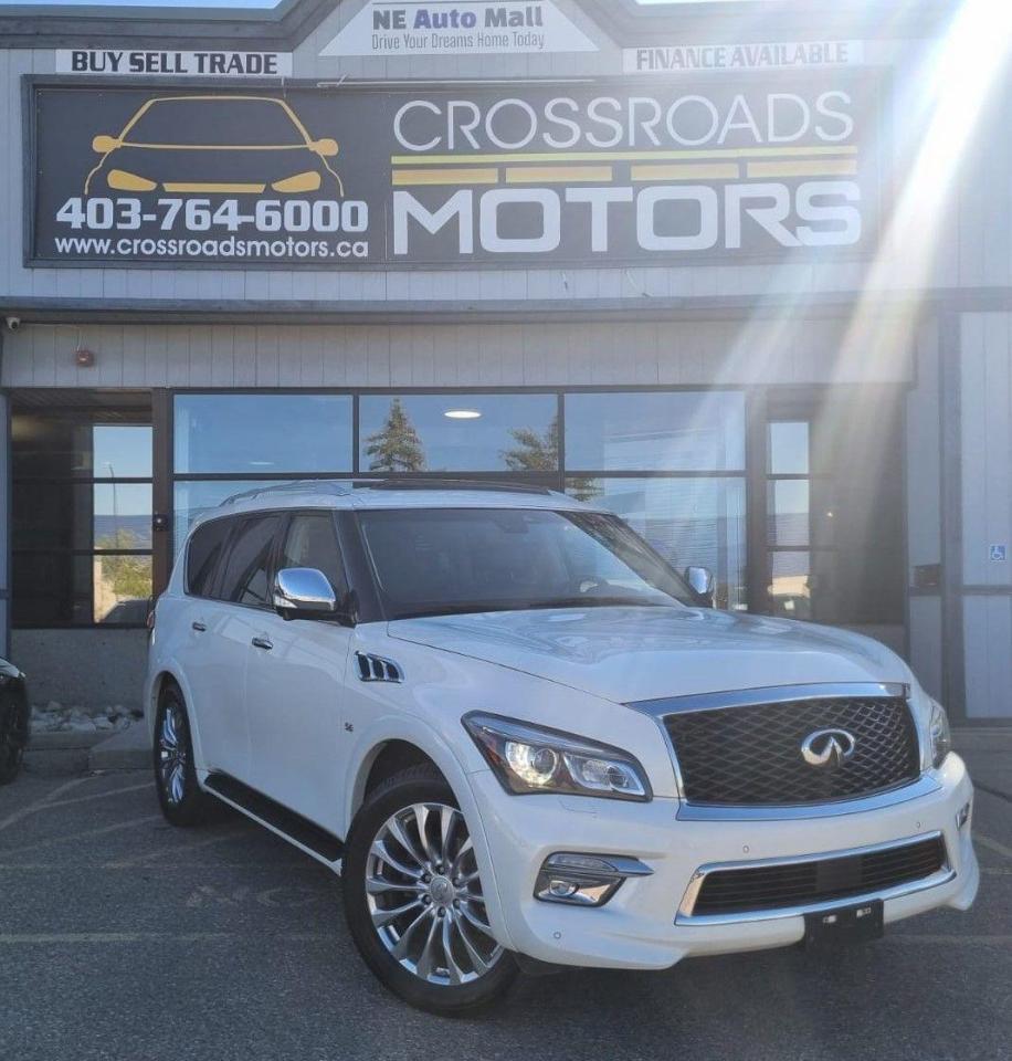 <p>2017 INIFINITI QX80, 5.6L, V8, WITH ONLY 79481 MILES, TOWING CAPACITY 8500 LBS, KEYLESS IGNITION, FRONT SIDE & REAR VIEW CAMERA, FRONT & REAR PARKING SENSORS, THREE ZONE CLIMATE CONTROL, TURN SIGNAL IN MIRRORS, STABILITY CONTROL, TRACTION CONTROL, PARKING ASSIST, AUTO CRASH NOTIFICATION, REAR CROSS TRAFFIC ALERT, LANE KEEPING ASSISTANCE & MUCH MORE!!</p><p>*** CREDIT REBUILDING SPECIALISTS ***</p><p>APPROVED AT WWW.CROSSROADSMOTORS.CA</p><p>INSTANT APPROVAL! ALL CREDIT ACCEPTED, SPECIALIZING IN CREDIT REBUILD PROGRAMS<br /><br />All VEHICLES INSPECTED---FINANCING & EXTENDED WARRANTY AVAILABLE---ALL CREDIT APPROVED ---CAR PROOF AND INSPECTION AVAILABLE ON ALL VEHICLES.WE ARE LOCATED AT 2730 23 ST N.E. FOR A TEST DRIVE PLEASE CALL 403-764-6000</p><p> </p><p>FAST APPROVALS </p>