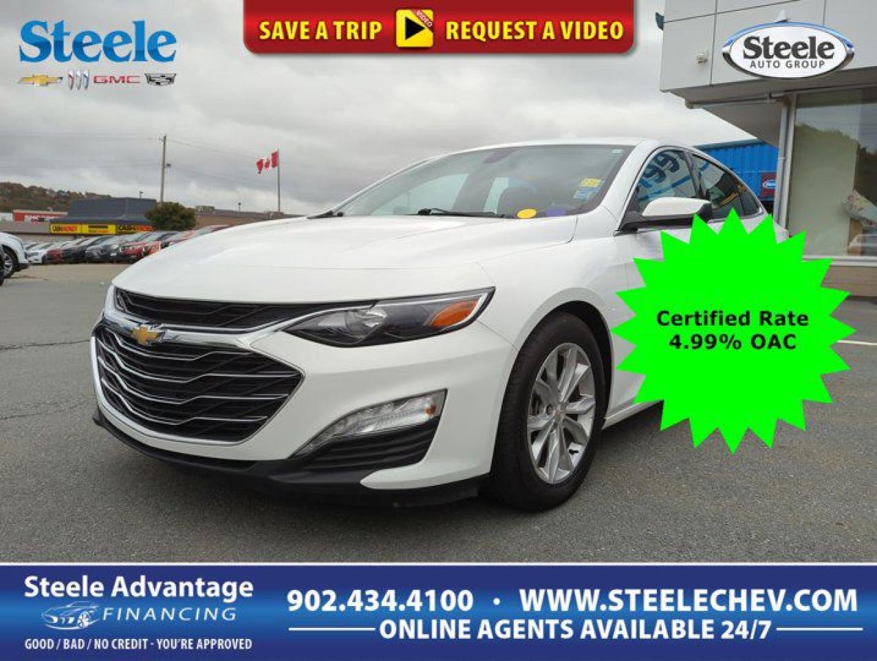 Meet our GM Certified 2022 Chevrolet Malibu LT. This vehicle includes a 172 Point Inspection, Vehicle History Report, 3 Day/150-Mile Satisfaction guarantee, 12 Month/12,000 Mile Bumper to Bumper Limited Warranty, 6-Year/100,000-Mile Powertrain Limited Warranty, 24-hour Roadside Assistance, Two included maintenance visits during the first 24 months or 24,000 miles, and zero deductible. Ask us for details on special promotions and warranty details. You are going to love our 2022 Chevrolet Malibu LT Sedan in Summit White that is here to elevate everyday driving into something special! Motivated by a TurboCharged 1.5 Litre 4 Cylinder supplying 160hp connected with a CVT to confidently keep up with your world. This Front Wheel Drive sedan also scores approximately 6.5L/100km on the highway and shows off an inspiring upscale design. Check out our Malibus LED lighting, 17-inch alloy wheels, heated power mirrors, and automatic on/off headlamps. Spacious and stylish, our LT cabin comes well-equipped with supportive premium heated cloth seats with eight-way power for the driver, a multifunction steering wheel, dual-zone automatic climate control, cruise control, keyless access/ignition, and remote start. Add digital convenience to your daily comfort with an 8-inch touchscreen, WiFi compatibility, wireless Android Auto®/Apple CarPlay®, voice command, Bluetooth®, and six-speaker audio. Chevrolet supports safer driving with a rearview camera, stability/traction control, tire-pressure monitoring, ABS, a rear-seat reminder, ten airbags, and even a buckle-to-drive seatbelt for the pilot. With all that, our Malibu LT is an impressive sedan that will serve you well! Save this Page and Call for Availability. We Know You Will Enjoy Your Test Drive Towards Ownership! Steele Chevrolet Atlantic Canadas Premier Pre-Owned Super Center. Being a GM Certified Pre-Owned vehicle ensures this unit has been fully inspected fully detailed serviced up to date and brought up to Certified standards. Market value priced for immediate delivery and ready to roll so if this is your next new to your vehicle do not hesitate. Youve dealt with all the rest now get ready to deal with the BEST! Steele Chevrolet Buick GMC Cadillac (902) 434-4100 Metros Premier Credit Specialist Team Good/Bad/New Credit? Divorce? Self-Employed?