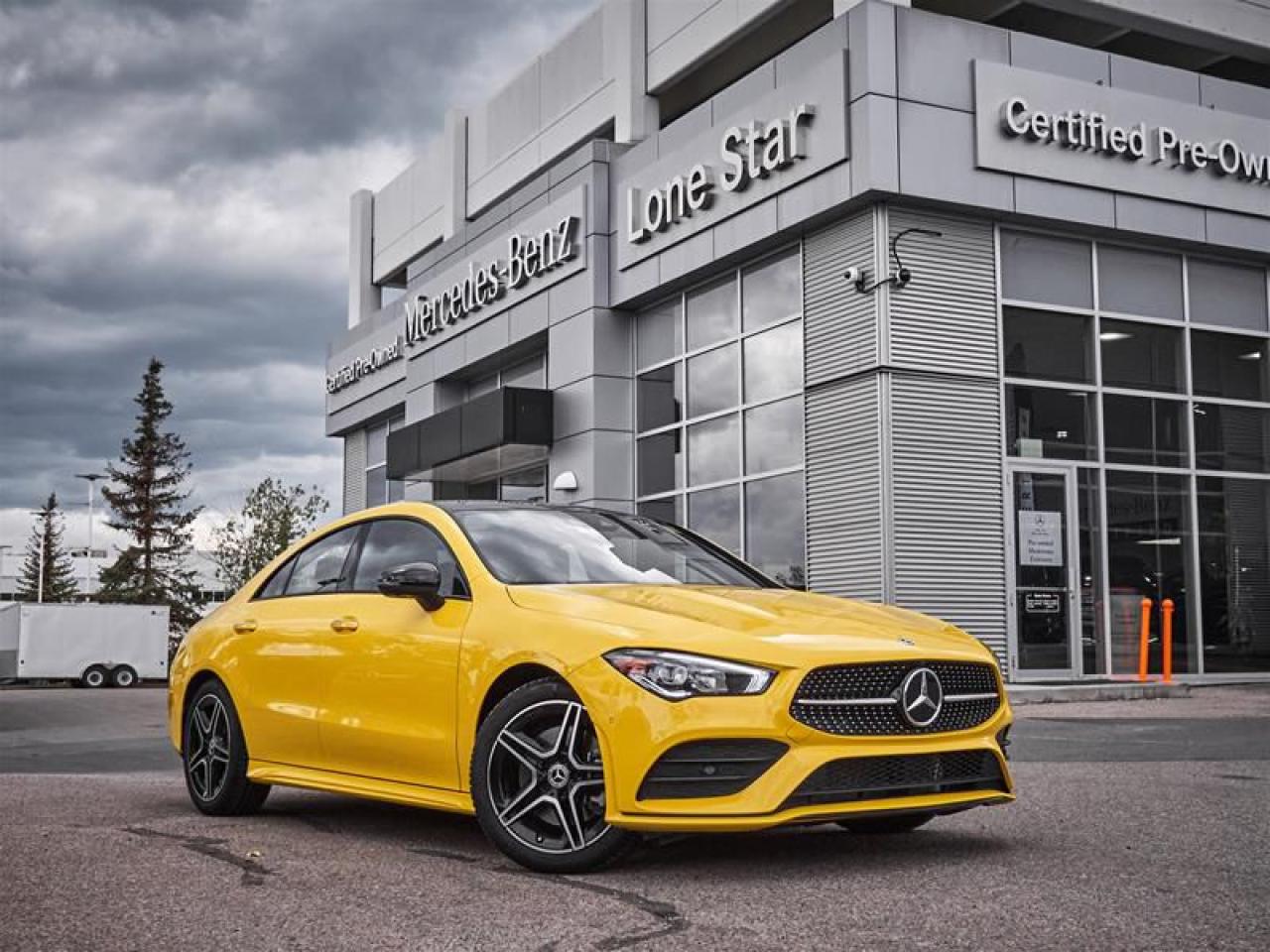 This Certified Pre-Owned 2023 Mercedes-Benz CLA 250, available at Lone Star Mercedes-Benz in Calgary, is a striking combination of performance, luxury, and advanced technology. Featuring the Premium, Night, and Navigation Packages, this sleek sedan offers a dynamic driving experience along with an abundance of high-end features. Inside, youll find a luxurious cabin with leather upholstery, a large touchscreen multimedia display with integrated navigation, and a heated steering wheel for added comfort. The Night Package enhances the CLA’s bold, sporty look with blacked-out exterior accents, including black trim on the grille, window surrounds, and wheels, giving it an aggressive, yet refined, presence.  Equipped with a 360-degree camera, parking and maneuvering in tight spaces is made effortless, while a suite of advanced safety features, including active brake assist and attention assist, ensures peace of mind on every journey. With its turbocharged engine, smooth handling, and stunning design, the 2023 CLA 250 strikes the perfect balance between performance and sophistication. This StarCertified vehicle also comes with the added benefit of a Mercedes-Benz warranty, providing 2 years of coverage up to 120,000 km for additional peace of mind. Dont miss out on this exceptional CLA 250, now for sale at Lone Star Mercedes-Benz in Calgary!