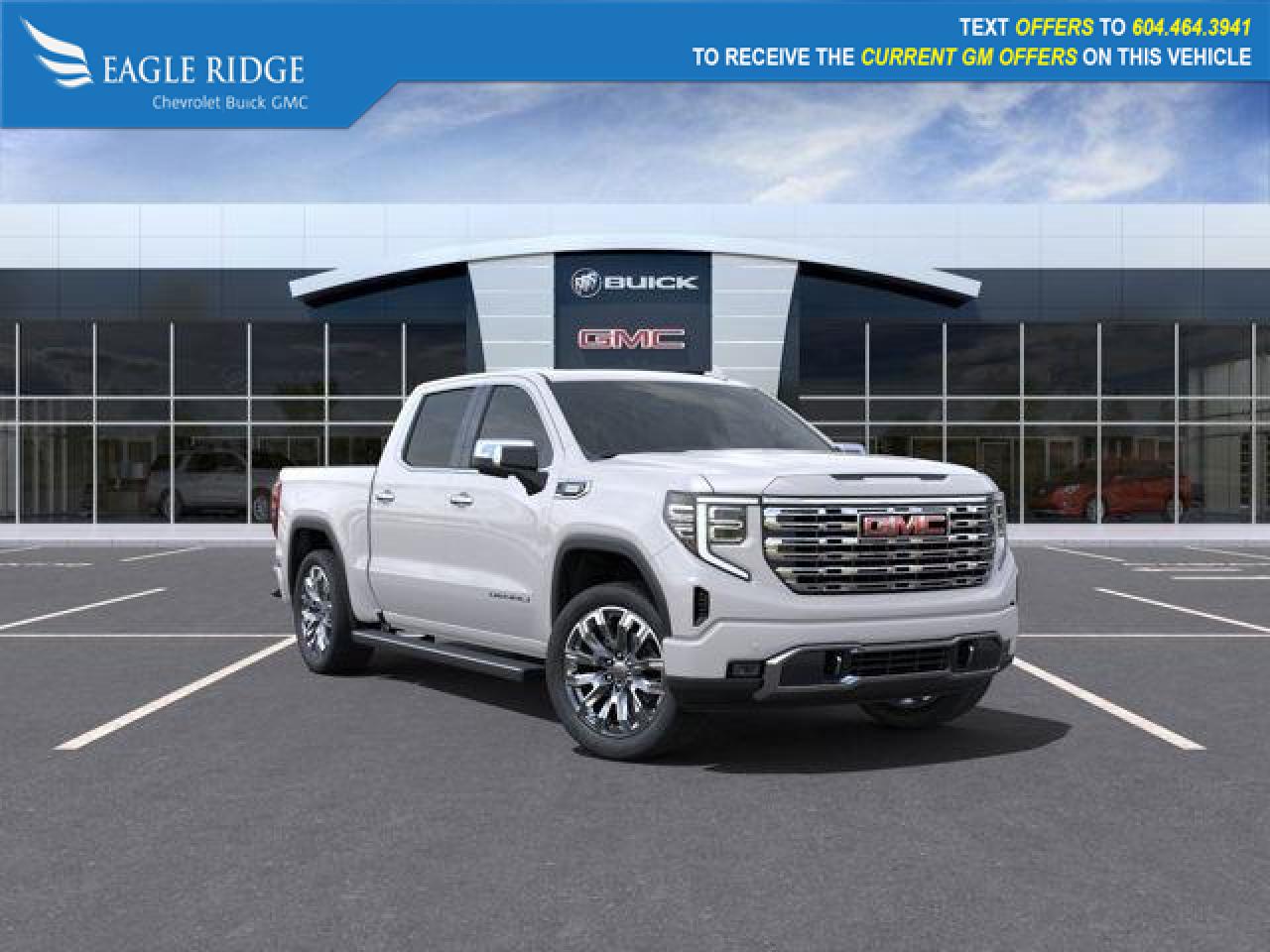 2025 GMC Sierra 1500 Denali: 4x4, navigation, heated seats, 13.4-inch touchscreen with Google built-in, remote vehicle start, engine control stop/start, auto locking rear differential, automatic emergency braking, HD surround vision.