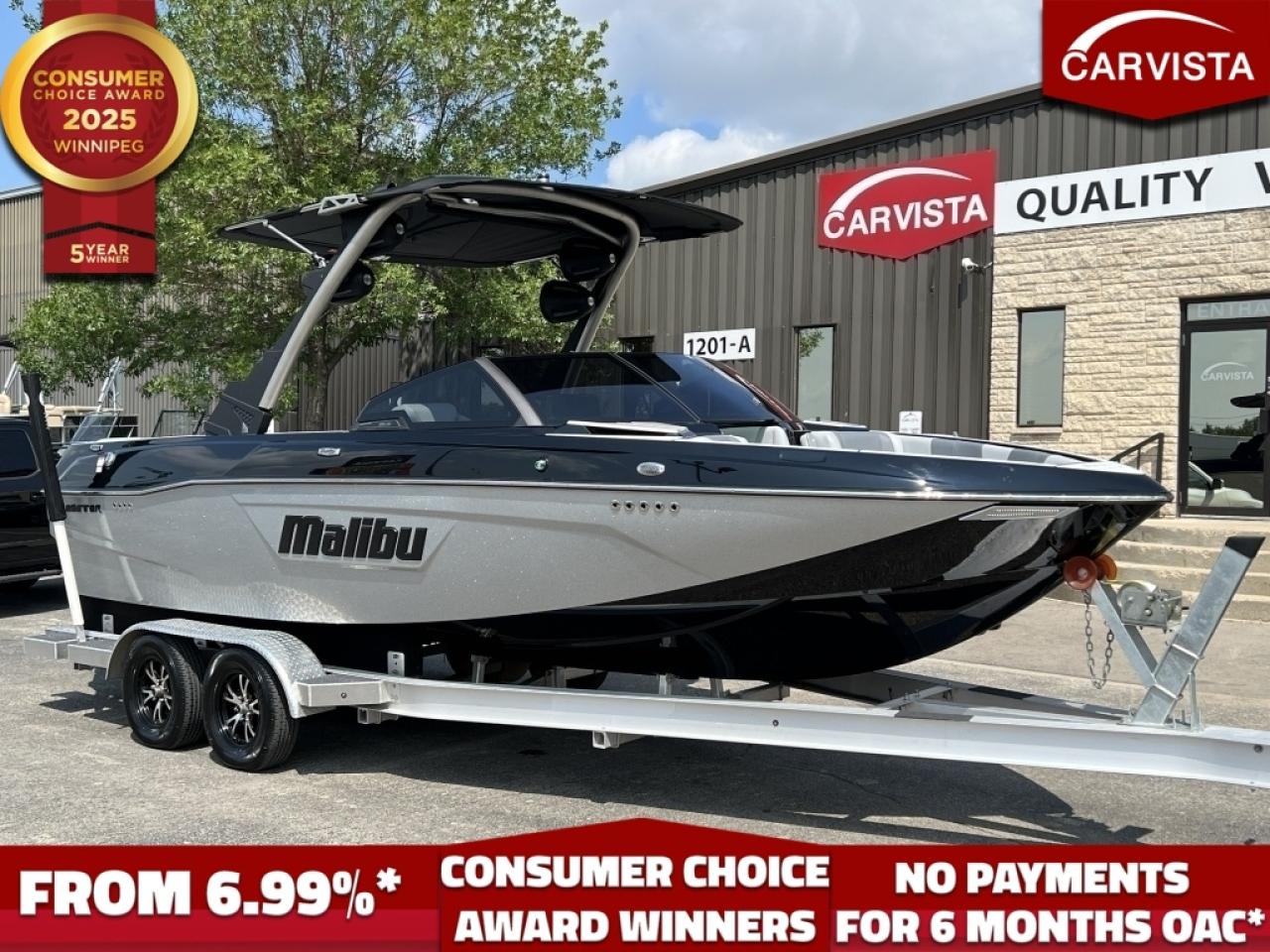 NO TARIFFS ON OUR INVENTORY! No Payments for up to 6 months*. Low interest options available! Come see why Carvista has been the Consumer Choice Award Winner for 5 consecutive years! 2021-2025!
*VIEWING APPOINTMENT REQUIRED FOR THIS UNIT*
   Are you ready to elevate your water sports experience? Look no further than this pristine 2022 Malibu Wakesetter 23LSV, a premier wakeboard and wakesurf boat with a mere 18 hours of use! This boat is in like-new condition, offering the perfect blend of performance, luxury, and cutting-edge technology. It’s powered by the robust Monsoon M5di engine, delivering unmatched power and efficiency on the water.

Full sea deck flooring package
G5 wake tower with integrated bimini top board storage
Reverse camera
Full touch screen wake customization
Custom built aluminum HD trailer
WetSounds stereo with 4 tower speakers and dual subs.

Key Features:
Year & Model: 2022 Malibu Wakesetter 23LSV
Engine: Monsoon M5di, renowned for its power and fuel efficiency, ensuring you have all the torque needed for pulling wakeboarders, wakesurfers, or simply cruising in style.
Hours: Only 18 hours - essentially brand new and barely broken in!
Performance & Handling:
Wake Plus Hull Design: Optimized for generating world-class wakes and waves, perfect for both beginners and seasoned pros.
Surf Gate™ with Malibu’s Patented Power Wedge III: Effortlessly shape your perfect wave on either side of the boat, allowing for a customized wakesurfing experience.
M5di Engine: 5.3L direct-injection engine offering a perfect balance of power, torque, and fuel efficiency. With this engine, you get all the power you need without sacrificing fuel economy.
Malibu Command Center: State-of-the-art touchscreen controls for ease of use, allowing you to fine-tune your settings on the fly.
Comfort & Luxury:
Seating: Plush, ergonomic seating for up to 15 passengers, ensuring everyone enjoys the ride in comfort.
Premium Sound System: Malibu’s exclusive sound system delivers crystal-clear audio, perfect for setting the mood on the water.
Bimini Top: Provides ample shade on those hot summer days.
Custom Interior Lighting: Set the ambiance with interior LED lighting, perfect for evening cruises.
Included Trailer:
Custom-Fit Trailer: Designed specifically for the Wakesetter 23LSV, ensuring safe and easy transport. The trailer is in excellent condition, featuring low miles, with reliable tires and brakes.
Features: The trailer comes with a swing-away tongue, making it easier to store in tight spaces, and LED lighting for safety and visibility.
Additional Highlights:
Storage: Plenty of under-seat and in-floor storage, perfect for stowing all your gear and essentials.
Tower: Malibu G5 Tower with integrated bimini board racks, allowing you to stow boards securely and keep them out of the way.
Ballast System: Integrated ballast tanks that can be filled and drained at the touch of a button, providing the perfect wake or wave for any activity.
Why Choose This Boat?
This 2022 Malibu Wakesetter 23LSV is essentially new, with only 18 hours of careful use. It represents a rare opportunity to own a top-of-the-line wake boat without the wait or depreciation hit of buying brand new. It’s ready to hit the water today, offering unparalleled performance, luxury, and reliability.

Don’t miss out on this incredible opportunity to own one of the best wake boats on the market. Whether you’re a wakeboarding enthusiast or just love spending time on the water, this Malibu Wakesetter 23LSV will exceed your expectations.

Come see why Carvista has been the Consumer Choice Award Winner for 5 consecutive years! 2021, 2022, 2023, 2024 and 2025! Dont play the waiting game, our units are instock, no pre-order necessary!! See for yourself why Carvista has won this prestigious award and continues to serve its community. Carvista Approved! Carvista Approved! Our BoatVista package includes a complete inspection of your boat that includes an engine run up and test of the general systems of the unit! We pride ourselves in providing the highest quality marine products possible, and include a rigorous detail to ensure you get the cleanest unit around.
Prices and payments exclude GST OR PST 
Carvista Inc. Dealer Permit # 1211
Category: Used Boat
Units may not be exactly as shown, please verify all details with a sales person.