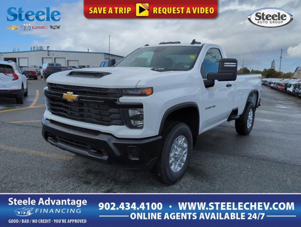 Our 2025 Chevrolet Silverado 3500 W/T Regular Cab 4X4 in Summit White is a leading choice for long days and hard jobs! Powered by a 6.6 Liter V8 serving up 401hp matched to a 10 Speed Allison Automatic transmission tuned to help with towing and hauling. An auto-locking rear differential and 2-speed transfer case bring this Four Wheel Drive truck even more confident capability. Its also easy to stand out at the job site with our Silverados black bumpers, black beltline moldings, black-capped power trailer mirrors, a trailer hitch, cargo-area lights, recovery hooks, a bed liner, and rear/side bed steps. A smart layout with supportive seats highlights our Work Truck cabin, which treats you to rewarding convenience with air conditioning, power accessories, a 12V power outlet, a 3.5-inch driver display, keyless access, pushbutton ignition, and a high-tech, high-function infotainment system. It bundles a 7-inch touchscreen, WiFi compatibility, wireless Android Auto®/Apple CarPlay®, Bluetooth®, and a two-speaker sound system for better connections. For safetys sake, Chevrolet supplies automatic braking, pedestrian detection, forward collision warning, a following distance indicator, lane-departure warning, an HD rearview camera, hitch guidance, hill start assistance, tire pressure monitoring, and more. Strong and strongly recommended, our Silverado 3500 W/T is one terrific truck! Save this Page and Call for Availability. We Know You Will Enjoy Your Test Drive Towards Ownership! Steele Chevrolet Atlantic Canadas Premier Pre-Owned Super Center. Being a GM Certified Pre-Owned vehicle ensures this unit has been fully inspected fully detailed serviced up to date and brought up to Certified standards. Market value priced for immediate delivery and ready to roll so if this is your next new to your vehicle do not hesitate. Youve dealt with all the rest now get ready to deal with the BEST! Steele Chevrolet Buick GMC Cadillac (902) 434-4100 Metros Premier Credit Specialist Team Good/Bad/New Credit? Divorce? Self-Employed?