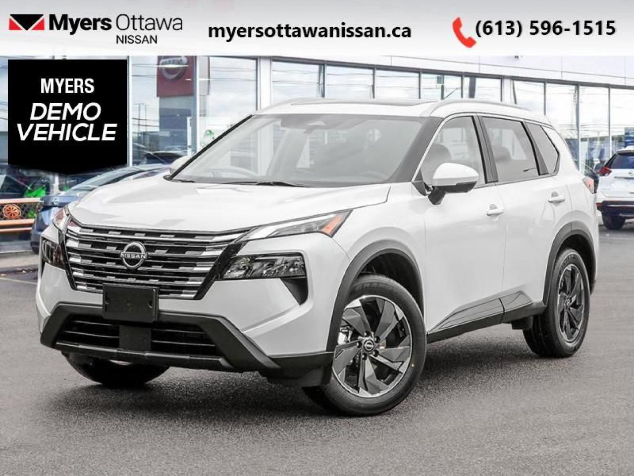 <b>Moonroof,  Power Liftgate,  Adaptive Cruise Control,  Alloy Wheels,  Heated Seats!</b><br> <br> <br> <br>  Thrilling power when you need it and long distance efficiency when you dont, this 2024 Rogue has it all covered. <br> <br>Nissan was out for more than designing a good crossover in this 2024 Rogue. They were designing an experience. Whether your adventure takes you on a winding mountain path or finding the secrets within the city limits, this Rogue is up for it all. Spirited and refined with space for all your cargo and the biggest personalities, this Rogue is an easy choice for your next family vehicle.<br> <br> This snowflake white pearl SUV  has an automatic transmission and is powered by a  201HP 1.5L 3 Cylinder Engine.<br> <br> Our Rogues trim level is SV Moonroof. Rogue SV steps things up with a power moonroof, a power liftgate for rear cargo access, adaptive cruise control and ProPilot Assist. Also standard include heated front heats, a heated leather steering wheel, mobile hotspot internet access, proximity key with remote engine start, dual-zone climate control, and an 8-inch infotainment screen with NissanConnect, Apple CarPlay, and Android Auto. Safety features also include lane departure warning, blind spot detection, front and rear collision mitigation, and rear parking sensors. This vehicle has been upgraded with the following features: Moonroof,  Power Liftgate,  Adaptive Cruise Control,  Alloy Wheels,  Heated Seats,  Heated Steering Wheel,  Mobile Hotspot.  This is a demonstrator vehicle driven by a member of our staff and has just 5773 kms.<br><br> <br>To apply right now for financing use this link : <a href=https://www.myersottawanissan.ca/finance target=_blank>https://www.myersottawanissan.ca/finance</a><br><br> <br/>    4.49% financing for 84 months. <br> Payments from <b>$607.94</b> monthly with $0 down for 84 months @ 4.49% APR O.A.C. ( Plus applicable taxes -  $621 Administration fee included. Licensing not included.    ).  Incentives expire 2025-01-02.  See dealer for details. <br> <br> <br>LEASING:<br><br>Estimated Lease Payment: $537/m <br>Payment based on 3.74% lease financing for 60 months with $0 down payment on approved credit. Total obligation $32,269. Mileage allowance of 20,000 KM/year. Offer expires 2025-01-02.<br><br><br><br> Come by and check out our fleet of 20+ used cars and trucks and 70+ new cars and trucks for sale in Ottawa.  o~o