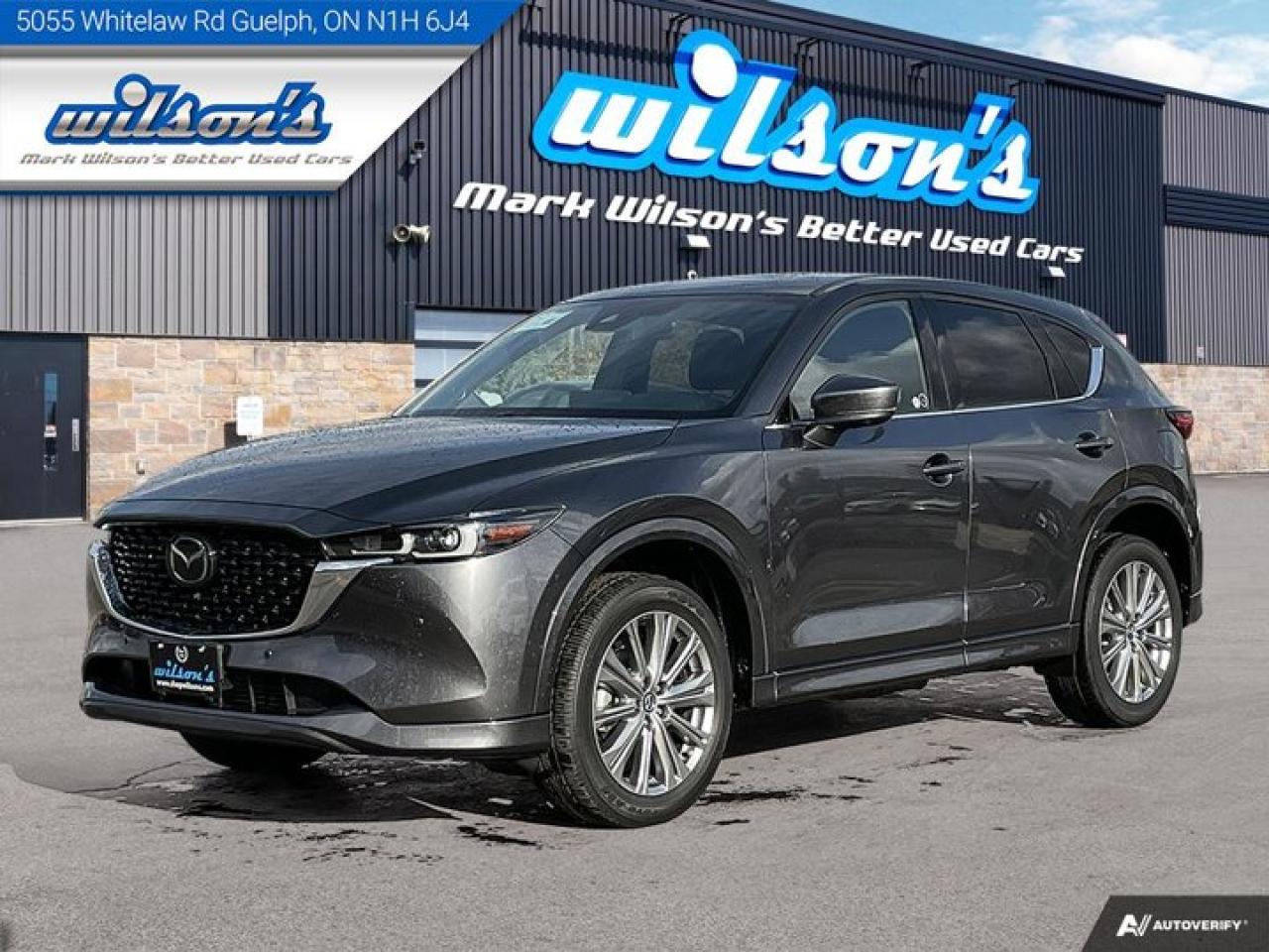 Look at this certified 2022 Mazda CX-5 Signature AWD, Turbo, Leather, Sunroof, Nav, HUD, Cooled + Heated Seats, Heated Steering & more!!. Its Automatic transmission and 2.5 L engine will keep you going. This Mazda CX-5 features the following options: Turbo, Sunroof, Navigation System, Leather, Heated Steering Wheel, Heads Up Display, Air Conditioning, Air Conditioned Seats, Adaptive Cruise Control, and Heated Seats. Stop by and visit us at Mark Wilsons Better Used Cars, 5055 Whitelaw Road, Guelph, ON N1H 6J4.60+ years of World Class Service!450+ Live Market Priced VEHICLES! ONE MASSIVE LOCATION!Free Local Delivery Available!FINANCING! - Better than bank rates! 6 Months No Payments available on approved credit OAC. Zero Down Available. We have expert licensed credit specialists to secure the best possible rate for you and keep you on budget ! We are your financing broker, let us do all the leg work on your behalf! Click the RED Apply for Financing button to the right to get started or drop in today!BAD CREDIT APPROVED HERE! - You dont need perfect credit to get a vehicle loan at Mark Wilsons Better Used Cars! We have a dedicated licensed team of credit rebuilding experts on hand to help you get the car of your dreams!WE LOVE TRADE-INS! - Top dollar trade-in values!SELL us your car even if you dont buy ours! HISTORY: Free Carfax report included.Certification included! No shady fees for safety!EXTENDED WARRANTY: Available30 DAY WARRANTY INCLUDED: 30 Days, or 3,000 km (mechanical items only). No Claim Limit (abuse not covered)5 Day Exchange Privilege! *(Some conditions apply)CASH PRICES SHOWN: Excluding HST and Licensing Fees.2019 - 2024 vehicles may be daily rentals. Please inquire with your Salesperson.