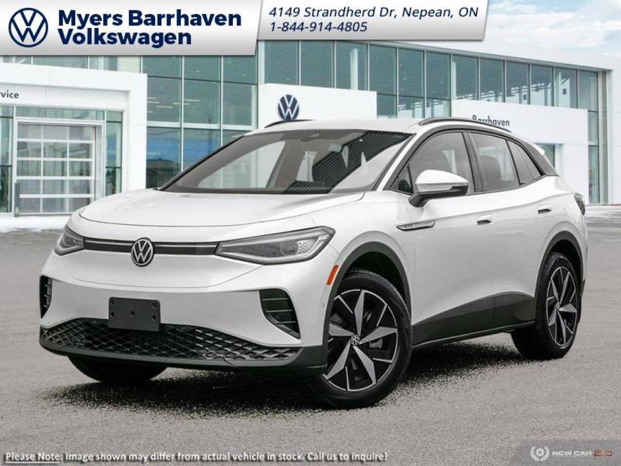 <b>Tow Package,  Premium Audio,  Cooled Seats,  Massage Seats,  360 Camera!</b><br> <br> <br> <br>  This 2024 Volkswagen ID.4 represents innovation, sustainability, and practicality, all embodied in a stylish and compact package. <br> <br>Featuring a minimalist but stylish and clean exterior design, this 2024 ID.4 offers a contemporary design with a host of cutting-edge technology systems. The cabin is uncluttered and intuitive, with ergonomic seats, high quality trim pieces and an abundance of space for passenger comfort, and cargo. With impressive electric driving range, rapid charging times, and a suite of intelligent driver assistance packages, this 2024 Volkswagen ID.4 truly is an electric crossover for the masses.<br> <br> This oryx white pearl effect SUV  has an automatic transmission and is powered by a  Electric engine.<br> <br> Our ID.4s trim level is Pro S AWD. This VW ID.4 Pro S AWD rewards you with dual motors with extended driving range and fast charging, class II tow equipment with a trailer wiring harness and an 8-speaker Harman/Kardon Audio system, along with ventilated and heated front seats with massage function, a heated steering wheel, heated rear seats, and a power liftgate for rear cargo access. Also standard include wireless charging for mobile devices, adaptive cruise control, dual-zone climate control, and an upgraded 12.9-inch infotainment screen with inbuilt navigation, Apple CarPlay, Android Auto and SiriusXM. Additional features include a 360 camera, blind spot detection, lane keeping assist with lane departure warning, parking assist, front and rear mitigation, and even more. This vehicle has been upgraded with the following features: Tow Package,  Premium Audio,  Cooled Seats,  Massage Seats,  360 Camera,  Power Liftgate,  Fast Charging. <br><br> <br>To apply right now for financing use this link : <a href=https://www.barrhavenvw.ca/en/form/new/financing-request-step-1/44 target=_blank>https://www.barrhavenvw.ca/en/form/new/financing-request-step-1/44</a><br><br> <br/>    3.49% financing for 84 months. <br> Buy this vehicle now for the lowest bi-weekly payment of <b>$415.71</b> with $0 down for 84 months @ 3.49% APR O.A.C. ( Plus applicable taxes -  $840 Documentation fee. Cash purchase selling price includes: Tire Stewardship ($20.00), OMVIC Fee ($12.50). (HST) are extra. </br>(HST), licence, insurance & registration not included </br>    ).  Incentives expire 2024-12-02.  See dealer for details. <br> <br> <br>LEASING:<br><br>Estimated Lease Payment: $459 bi-weekly <br>Payment based on 7.69% lease financing for 60 months with $0 down payment on approved credit. Total obligation $59,718. Mileage allowance of 16,000 KM/year. Offer expires 2024-12-02.<br><br><br>We are your premier Volkswagen dealership in the region. If youre looking for a new Volkswagen or a car, check out Barrhaven Volkswagens new, pre-owned, and certified pre-owned Volkswagen inventories. We have the complete lineup of new Volkswagen vehicles in stock like the GTI, Golf R, Jetta, Tiguan, Atlas Cross Sport, Volkswagen ID.4 electric vehicle, and Atlas. If you cant find the Volkswagen model youre looking for in the colour that you want, feel free to contact us and well be happy to find it for you. If youre in the market for pre-owned cars, make sure you check out our inventory. If you see a car that you like, contact 844-914-4805 to schedule a test drive.<br> Come by and check out our fleet of 30+ used cars and trucks and 90+ new cars and trucks for sale in Nepean.  o~o