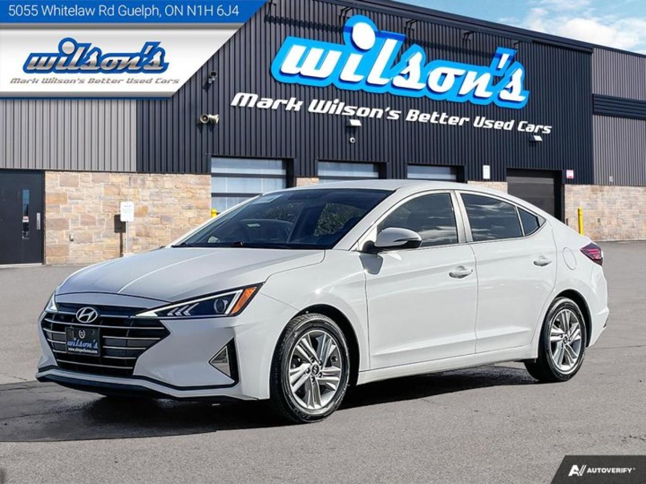 Check out this certified 2020 Hyundai Elantra Preferred Auto, Heated Seats & Steering, Apple CarPlay & Android Auto, Back Up Camera & more!!. Its Automatic transmission and 2.0 L engine will keep you going. This Hyundai Elantra comes equipped with these options: Reverse Camera, Heated Steering Wheel, Air Conditioning, Heated Seats, Tilt Steering Wheel, Steering Radio Controls, Cruise Control, Traction Control, Android Auto / Apple CarPlay, and POLAR WHITE. Stop by and visit us at Mark Wilsons Better Used Cars, 5055 Whitelaw Road, Guelph, ON N1H 6J4.60+ years of World Class Service!450+ Live Market Priced VEHICLES! ONE MASSIVE LOCATION!Free Local Delivery Available!FINANCING! - Better than bank rates! 6 Months No Payments available on approved credit OAC. Zero Down Available. We have expert licensed credit specialists to secure the best possible rate for you and keep you on budget ! We are your financing broker, let us do all the leg work on your behalf! Click the RED Apply for Financing button to the right to get started or drop in today!BAD CREDIT APPROVED HERE! - You dont need perfect credit to get a vehicle loan at Mark Wilsons Better Used Cars! We have a dedicated licensed team of credit rebuilding experts on hand to help you get the car of your dreams!WE LOVE TRADE-INS! - Top dollar trade-in values!SELL us your car even if you dont buy ours! HISTORY: Free Carfax report included.Certification included! No shady fees for safety!EXTENDED WARRANTY: Available30 DAY WARRANTY INCLUDED: 30 Days, or 3,000 km (mechanical items only). No Claim Limit (abuse not covered)5 Day Exchange Privilege! *(Some conditions apply)CASH PRICES SHOWN: Excluding HST and Licensing Fees.2019 - 2024 vehicles may be daily rentals. Please inquire with your Salesperson.