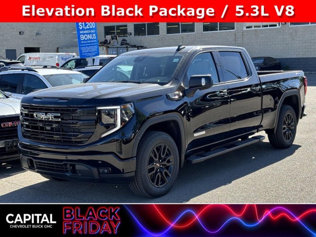 This GMC Sierra 1500 boasts a Gas V8 5.3L/325 engine powering this Automatic transmission. ENGINE, 5.3L ECOTEC3 V8 (355 hp [265 kW] @ 5600 rpm, 383 lb-ft of torque [518 Nm] @ 4100 rpm); featuring Dynamic Fuel Management, Wireless, Apple CarPlay / Wireless Android Auto, Windows, power rear, express down.*This GMC Sierra 1500 Comes Equipped with These Options *Windows, power front, drivers express up/down, Window, power front, passenger express down, Wi-Fi Hotspot capable (Terms and limitations apply. See onstar.ca or dealer for details.), Wheels, 20 x 9 (50.8 cm x 22.9 cm) 6-spoke High gloss Black painted aluminum, Wheel, 17 x 8 (43.2 cm x 20.3 cm) full-size, steel spare, USB Ports, 2, Charge/Data ports located on instrument panel, USB ports, (2) charge-only, rear, Transmission, 8-speed automatic, (Column shifter) electronically controlled with overdrive and tow/haul mode. Includes Cruise Grade Braking and Powertrain Grade Braking (Standard and only available with (L3B) 2.7L TurboMax engine.), Transfer case, single speed, electronic Autotrac with push button control (4WD models only), Trailer brake controller, integrated.* Visit Us Today *Test drive this must-see, must-drive, must-own beauty today at Capital Chevrolet Buick GMC Inc., 13103 Lake Fraser Drive SE, Calgary, AB T2J 3H5.