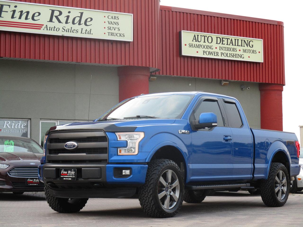 <p>2015 Ford F-150 Lariat Super Cab 4X4</p><p>5.0LTR V8<br>ONLY 129,000kms!<br>A/C<br>Telescopic tilt steering<br>Cruise<br>Power windows<br>Power locks<br>Power mirrors<br>Power seats<br>Heated & air-conditioned seats<br>Power rear sliding window<br>AM/FM radio<br>SYNC by Microsoft / Bluetooth<br>5 passengers<br>Buckets & console<br>Factory remote starter<br>Back up camera & sensors<br>Locking tailgate<br>Step bars<br>Dual exhaust<br>Sunroof</p><p>$31,975 Safetied<br>Financing and Warranty Available at Fine Ride Auto Sales Ltd<br>www.FineRideAutoSales.ca</p><p>Call: 204-415-3300 or 1-855-854-3300<br>Text: 204-226-1790<br>View in person at: Unit 3-3000 Main Street</p><p>DLR# 4614<br>**Plus applicable taxes**</p><p style=text-align:center;><span style=color:#000000;><span style=font-family:book antiqua, palatino, serif;font-size:14pt;>Monday                9am to 6pm</span></span><br><span style=color:#000000;><span style=font-family:book antiqua, palatino, serif;font-size:14pt;>Tuesday               9am to 6pm</span></span><br><span style=color:#000000;><span style=font-family:book antiqua, palatino, serif;font-size:14pt;>Wednesday               9am to 6pm</span></span><br><span style=color:#000000;><span style=font-family:book antiqua, palatino, serif;font-size:14pt;>Thursday                9am to 6pm</span></span><br><span style=color:#000000;><span style=font-family:book antiqua, palatino, serif;font-size:14pt;>Friday                9am to 5pm</span></span><br><span style=color:#000000;><span style=font-family:book antiqua, palatino, serif;font-size:14pt;>Saturday                   10am to 2pm</span></span><br><span style=color:#000000;><span style=font-family:book antiqua, palatino, serif;font-size:14pt;>Sunday                    CLOSED</span></span></p>