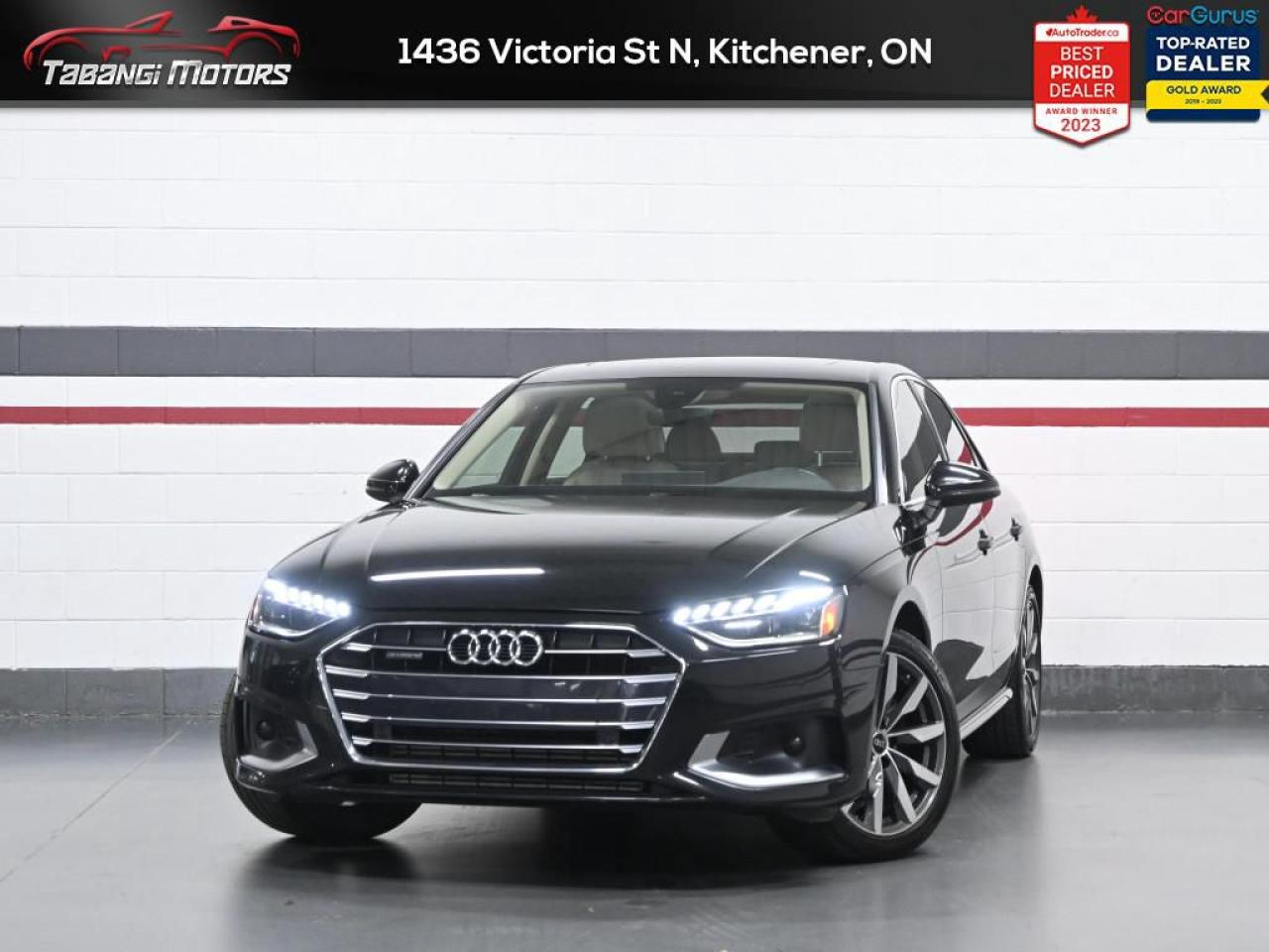 <b>Apple Carplay, Android Auto, Sunroof, Heated Seats & Steering Wheel, Audi Pre Sense, Audi Active Lane Assist, Side Assist, Park Aid!</b><br>  Tabangi Motors is family owned and operated for over 20 years and is a trusted member of the UCDA. Our goal is not only to provide you with the best price, but, more importantly, a quality, reliable vehicle, and the best customer service. Serving the Kitchener area, Tabangi Motors, located at 1436 Victoria St N, Kitchener, ON N2B 3E2, Canada, is your premier retailer of Preowned vehicles. Our dedicated sales staff and top-trained technicians are here to make your auto shopping experience fun, easy and financially advantageous. Please utilize our various online resources and allow our excellent network of people to put you in your ideal car, truck or SUV today! <br><br>Tabangi Motors in Kitchener, ON treats the needs of each individual customer with paramount concern. We know that you have high expectations, and as a car dealer we enjoy the challenge of meeting and exceeding those standards each and every time. Allow us to demonstrate our commitment to excellence! Call us at 905-670-3738 or email us at customercare@tabangimotors.com to book an appointment. <br><hr></hr>CERTIFICATION: Have your new pre-owned vehicle certified at Tabangi Motors! We offer a full safety inspection exceeding industry standards including oil change and professional detailing prior to delivery. Vehicles are not drivable, if not certified. The certification package is available for $595 on qualified units (Certification is not available on vehicles marked As-Is). All trade-ins are welcome. Taxes and licensing are extra.<br><hr></hr><br> <br><iframe width=100% height=350 src=https://www.youtube.com/embed/Ww7IJR1tZ3o?si=bKIAwrZuGmzBtHqT title=YouTube video player frameborder=0 allow=accelerometer; autoplay; clipboard-write; encrypted-media; gyroscope; picture-in-picture; web-share referrerpolicy=strict-origin-when-cross-origin allowfullscreen></iframe><br><br>   This Audi A4 is swift, silent, and sporty - and the best in its class. This  2021 Audi A4 Sedan is for sale today in Kitchener. <br> <br>Light without compromising power. Edgy without compromising refinement. Smart without compromising the fun of the drive. This Audi A4 packs an incredible amount of intelligent features and advanced technologies into a refined chassis and a brilliantly designed ergonomic cabin. A potent powertrain creates a vehicle that proves you can have brains and brawn in one attractive package. This  sedan has 50,463 kms. Its  black in colour  . It has a 7 speed automatic transmission and is powered by a  201HP 2.0L 4 Cylinder Engine.  It may have some remaining factory warranty, please check with dealer for details. <br> <br>To apply right now for financing use this link : <a href=https://kitchener.tabangimotors.com/apply-now/ target=_blank>https://kitchener.tabangimotors.com/apply-now/</a><br><br> <br/><br><hr></hr>SERVICE: Schedule an appointment with Tabangi Service Centre to bring your vehicle in for all its needs. Simply click on the link below and book your appointment. Our licensed technicians and repair facility offer the highest quality services at the most competitive prices. All work is manufacturer warranty approved and comes with 2 year parts and labour warranty. Start saving hundreds of dollars by servicing your vehicle with Tabangi. Call us at 905-670-8100 or follow this link to book an appointment today! https://calendly.com/tabangiservice/appointment. <br><hr></hr>PRICE: We believe everyone deserves to get the best price possible on their new pre-owned vehicle without having to go through uncomfortable negotiations. By constantly monitoring the market and adjusting our prices below the market average you can buy confidently knowing you are getting the best price possible! No haggle pricing. No pressure. Why pay more somewhere else?<br><hr></hr>WARRANTY: This vehicle qualifies for an extended warranty with different terms and coverages available. Dont forget to ask for help choosing the right one for you.<br><hr></hr>FINANCING: No credit? New to the country? Bankruptcy? Consumer proposal? Collections? You dont need good credit to finance a vehicle. Bad credit is usually good enough. Give our finance and credit experts a chance to get you approved and start rebuilding credit today!<br> o~o