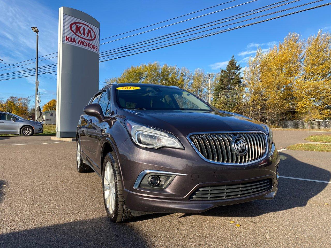 <span style=font-weight: 400;>The 2017 Buick Envision combines exceptional space – 37.5 inches of rear seat legroom and 1,623 litres of max cargo capacity – with true affordability and a very serene cabin. The rear seat slides and reclines for traditional Buick comfort. There are even triple-sealed doors, acoustic glass, and active noise cancellation to block out the world around you.</span>




<span style=font-weight: 400;>Under the hood, theres a big upgrade in the form of a 2.0-liter turbo cranking out 252 horsepower and 260 lb-ft of torque. Theres also more advanced front suspension. </span><span style=font-weight: 400;>Inside, the feature list is lengthy; extras in the Premium I group include Bose 7-speaker audio, lane keep assist, front and rear parking sensors, and an upgraded 8-inch infotainment system. </span>




<span style=font-weight: 400;>Standard features also include leather seating, heated front and rear seats, a heated steering wheel, tri-zone automatic climate control, and memory settings for the drivers power settings. Theres also remote start, proximity access/pushbutton start, Apple CarPlay/Android Auto, and a power liftgate.</span>




<span style=font-weight: 400;>Thank you for your interest in this vehicle. Its located at Centennial Kia of Summerside, 670 Water Street, Summerside, PEI. We look forward to hearing from you; call us toll-free at 1-902-724-4542.</span>