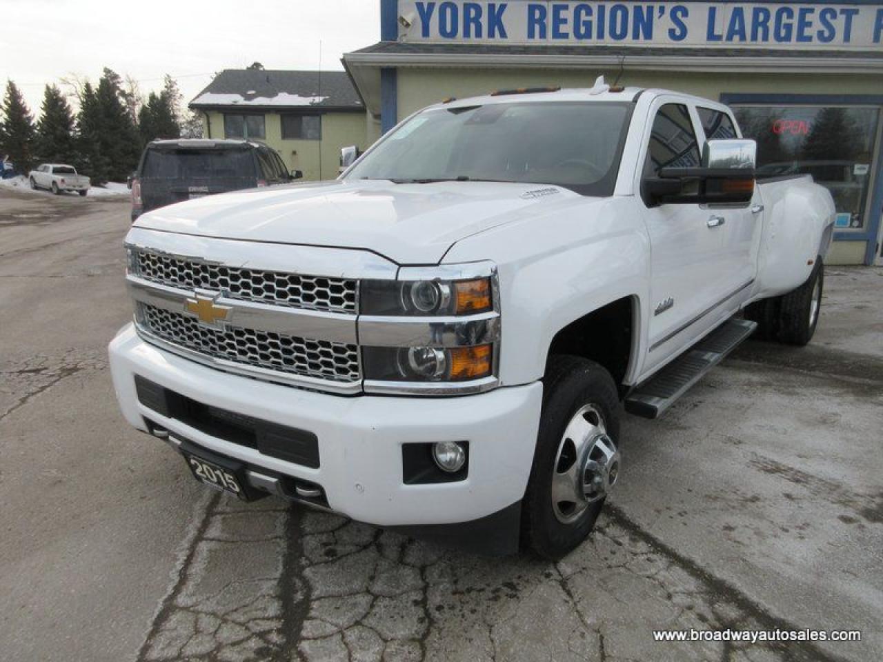 Used 2015 Chevrolet Silverado 3500 1-TON HIGH-COUNTRY-MODEL 5 PASSENGER 6.6L - DURAMAX.. 4X4.. CREW-CAB.. 8-FOOT-DUALLY.. NAVIGATION.. POWER SUNROOF.. DVD PLAYERS.. HEATED/AC SEATS.. for sale in Bradford, ON