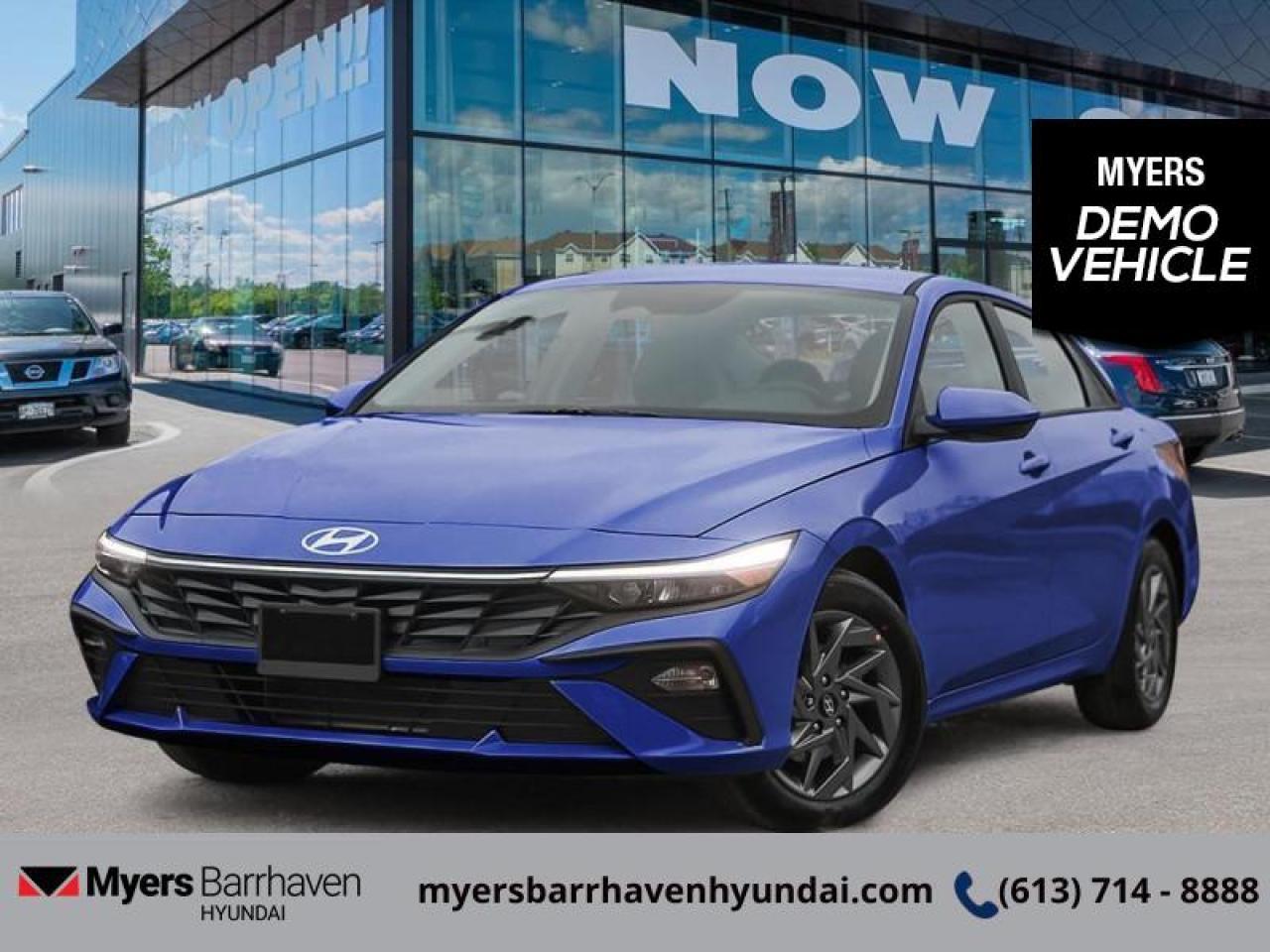 <b>Remote Start,  Heated Steering Wheel,  Blind Spot Detection,  Heated Seats,  Lane Keep Assist!</b><br> <br> <br> <br>  Hello. <br> <br><br> <br> This intense blue sedan  has an automatic transmission and is powered by a  147HP 2.0L 4 Cylinder Engine.<br> This vehicles price also includes $3228 in additional equipment.<br> <br> Our Elantras trim level is Preferred. Standard features include remote engine start, front heated seats with a heated steering wheel, remote keyless entry, aluminum-alloy wheels, and an 8-inch display with Apple CarPlay and Android Auto. Safety features also include blind spot detection, lane keeping assist with lane departure warning, front and rear collision mitigation, and forward collision avoidance with pedestrian detection. This vehicle has been upgraded with the following features: Remote Start,  Heated Steering Wheel,  Blind Spot Detection,  Heated Seats,  Lane Keep Assist,  Collision Mitigation,  Apple Carplay.  This is a demonstrator vehicle driven by a member of our staff and has just 6900 kms.<br><br> <br/> See dealer for details. <br> <br><br> Come by and check out our fleet of 20+ used cars and trucks and 80+ new cars and trucks for sale in Ottawa.  o~o