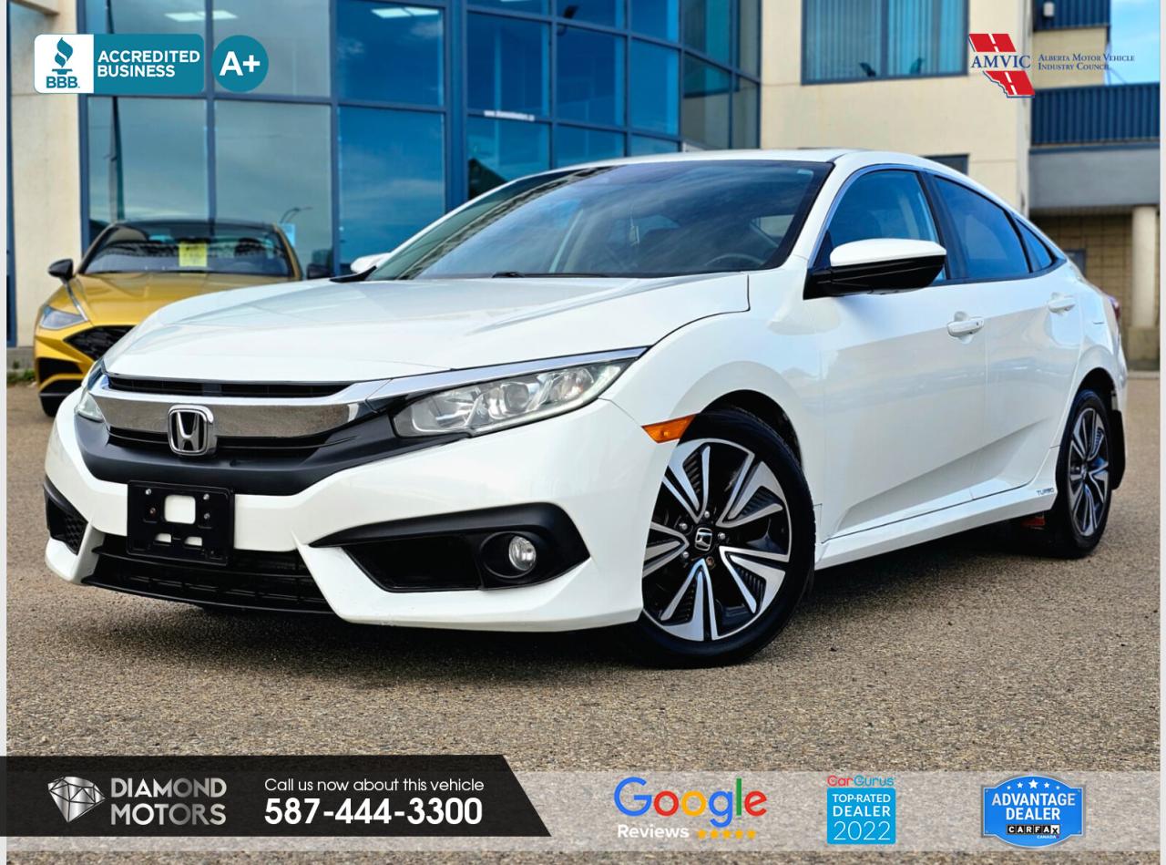 1.5L 4 CYLINDER ENGINE, RIGHT SIDE CAMERA, PUSH START, REMOTE STARTER, KEYLESS ENTRY, HEATED SEATS, APPLE CARPLAY/ANDROID AUTO, BACKUP CAMERA, ADAPTIVE CRUISE CONTROL, AND MUCH MORE! <br/> <br/>  <br/> Just Arrived 2016 Honda Civic 4dr CVT EX-T White has 126,275 KM on it. 1.5L 4 Cylinder Engine engine, Front-Wheel Drive, Automatic transmission, 5 Seater passengers, on special price for $19,700.00. <br/> <br/>  <br/> Book your appointment today for Test Drive. We offer contactless Test drives & Virtual Walkarounds. Stock Number: 24211 <br/> <br/>  <br/> Diamond Motors has built a reputation for serving you, our customers. Being honest and selling quality pre-owned vehicles at competitive & affordable prices. Whenever you deal with us, you know you get to deal and speak directly with the owners. This means unique personalized customer service to meet all your needs. No high-pressure sales tactics, only upfront advice. <br/> <br/>  <br/> Why choose us? <br/>  <br/> Certified Pre-Owned Vehicles <br/> Family Owned & Operated <br/> Finance Available <br/> Extended Warranty <br/> Vehicles Priced to Sell <br/> No Pressure Environment <br/> Inspection & Carfax Report <br/> Professionally Detailed Vehicles <br/> Full Disclosure Guaranteed <br/> AMVIC Licensed <br/> BBB Accredited Business <br/> CarGurus Top-rated Dealer 2022 <br/> <br/>  <br/> Phone to schedule an appointment @ 587-444-3300 or simply browse our inventory online www.diamondmotors.ca or come and see us at our location at <br/> 3403 93 street NW, Edmonton, T6E 6A4 <br/> <br/>  <br/> To view the rest of our inventory: <br/> www.diamondmotors.ca/inventory <br/> <br/>  <br/> All vehicle features must be confirmed by the buyer before purchase to confirm accuracy. All vehicles have an inspection work order and accompanying Mechanical fitness assessment. All vehicles will also have a Carproof report to confirm vehicle history, accident history, salvage or stolen status, and jurisdiction report. <br/>