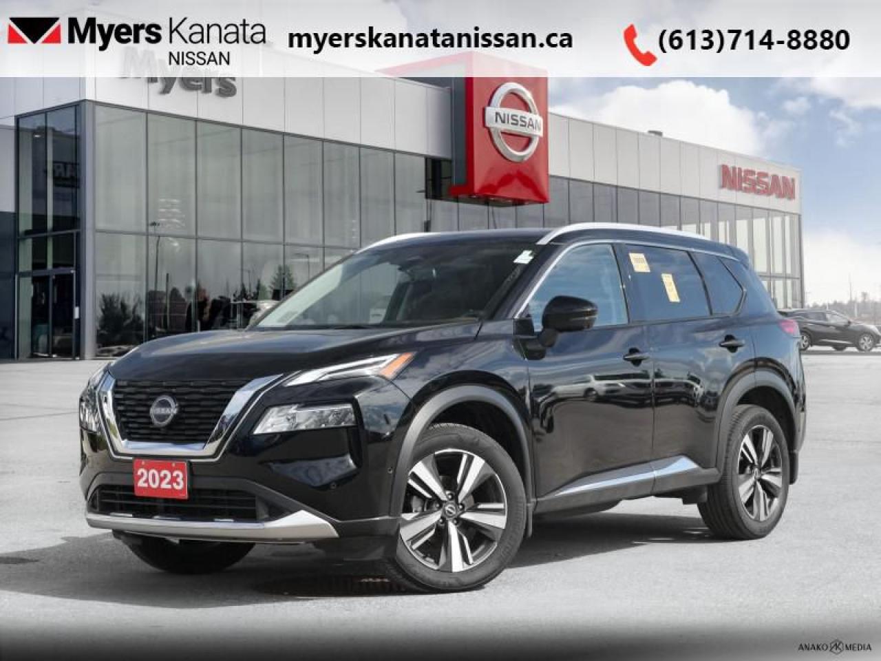 <b>Low Mileage!</b><br> <br>  Compare at $41335 - KANATA NISSAN PRICE is just $38995! <br> <br>   Capable of crossing over into every aspect of your life, this 2023 Rogue lets you stay focused on the adventure. This  2023 Nissan Rogue is for sale today in Kanata. This low mileage  SUV has just 8,987 kms. Its  black in colour  . It has an automatic transmission and is powered by a  201HP 1.5L 3 Cylinder Engine. <br> <br> Our Rogues trim level is Platinum. This Platinum Rogue has it all with heated quilted leather seats with memory settings, a heads up display, interior accent lighting, Bose premium audio, and a wireless charger. Additional features include a dual panel panoramic moonroof, navigation, wi-fi, remote start, motion activated power liftgate, the Divide-N-hide cargo system, and Nissan Intelligent Key. Dial in adventure with the AWD terrain selector that keeps you rolling no matter the conditions. Go Rogue with ProPILOT Assist suite of active safety features like lane keep assist, blind spot intervention, 360 degree around view monitor, forward collision warning, traffic sign recognition, front and side sonar, and emergency braking with pedestrian detection. NissanConnect touchscreen infotainment with Apple CarPlay and Android Auto makes for an engaging experience.<br> <br/><br> Payments from <b>$627.20</b> monthly with $0 down for 84 months @ 8.99% APR O.A.C. ( Plus applicable taxes -  and licensing    ).  See dealer for details. <br> <br>*LIFETIME ENGINE TRANSMISSION WARRANTY NOT AVAILABLE ON VEHICLES WITH KMS EXCEEDING 140,000KM, VEHICLES 8 YEARS & OLDER, OR HIGHLINE BRAND VEHICLE(eg. BMW, INFINITI. CADILLAC, LEXUS...)<br> Come by and check out our fleet of 40+ used cars and trucks and 80+ new cars and trucks for sale in Kanata.  o~o