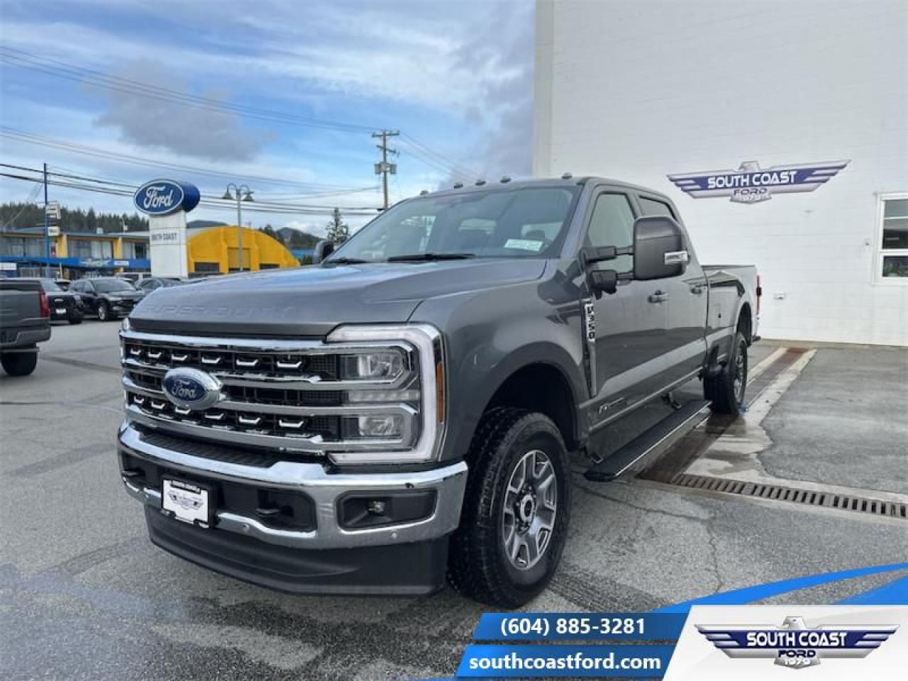 <b>Lariat Ultimate Package, Leather Seats, Premium Audio, Diesel Engine, Sunroof!</b><br> <br>   Brutish power and payload capacity are key traits of this Ford F-350, while aluminum construction brings it into the 21st century. <br> <br>The most capable truck for work or play, this heavy-duty Ford F-350 never stops moving forward and gives you the power you need, the features you want, and the style you crave! With high-strength, military-grade aluminum construction, this F-350 Super Duty cuts the weight without sacrificing toughness. The interior design is first class, with simple to read text, easy to push buttons and plenty of outward visibility. This truck is strong, extremely comfortable and ready for anything. <br> <br> This carbonized grey metallic sought after diesel Crew Cab 4X4 pickup   has a 10 speed automatic transmission and is powered by a  475HP 6.7L 8 Cylinder Engine.<br> <br> Our F-350 Super Dutys trim level is Lariat. Experience rugged capability and luxury in this F-350 Lariat trim, which features leather-trimmed heated and ventilated front seats with power adjustment, memory function and lumbar support, a heated leather-wrapped steering wheel, voice-activated dual-zone automatic climate control, power-adjustable pedals, a sonorous 8-speaker Bang & Olufsen audio system, and two 120-volt AC power outlets. This truck is also ready to get busy, with equipment such as class V towing equipment with a hitch, trailer wiring harness, a brake controller and trailer sway control, beefy suspension with heavy duty shock absorbers, power extendable trailer style mirrors, and LED headlights with front fog lamps and automatic high beams. Connectivity is handled by a 12-inch infotainment screen powered by SYNC 4, bundled with Apple CarPlay, Android Auto, inbuilt navigation, and SiriusXM satellite radio. Safety features also include a surround camera system, pre-collision assist with automatic emergency braking and cross-traffic alert, blind spot detection, rear parking sensors, forward collision mitigation, and a cargo bed camera. This vehicle has been upgraded with the following features: Lariat Ultimate Package, Leather Seats, Premium Audio, Diesel Engine, Sunroof, Reverse Sensing System, Running Boards. <br><br> View the original window sticker for this vehicle with this url <b><a href=http://www.windowsticker.forddirect.com/windowsticker.pdf?vin=1FT8W3BT6REF80560 target=_blank>http://www.windowsticker.forddirect.com/windowsticker.pdf?vin=1FT8W3BT6REF80560</a></b>.<br> <br>To apply right now for financing use this link : <a href=https://www.southcoastford.com/financing/ target=_blank>https://www.southcoastford.com/financing/</a><br><br> <br/> Total  cash rebate of $5000 is reflected in the price. Credit Includes $5,000 Non-Stackable Cash.  Incentives expire 2025-01-02.  See dealer for details. <br> <br> <br>LEASING:<br><br>Estimated Lease Payment: $774 bi-weekly <br>Payment based on 5.49% lease financing for 48 months with $0 down payment on approved credit. Total obligation $80,496. Mileage allowance of 16,000 KM/year. Offer expires 2025-01-02.<br><br><br>Call South Coast Ford Sales or come visit us in person. Were convenient to Sechelt, BC and located at 5606 Wharf Avenue. and look forward to helping you with your automotive needs. <br><br> Come by and check out our fleet of 20+ used cars and trucks and 80+ new cars and trucks for sale in Sechelt.  o~o