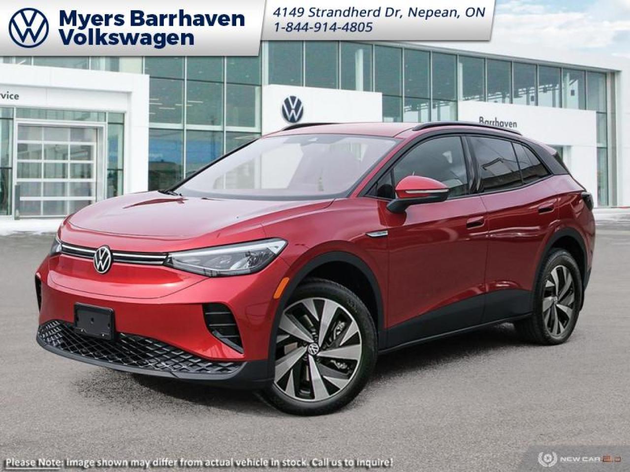 <b>Electric Vehicle,  Fast Charging,  Navigation,  Wireless Charging,  Heated Seats!</b><br> <br> <br> <br>  This 2024 Volkswagen ID.4 represents innovation, sustainability, and practicality, all embodied in a stylish and compact package. <br> <br>Featuring a minimalist but stylish and clean exterior design, this 2024 ID.4 offers a contemporary design with a host of cutting-edge technology systems. The cabin is uncluttered and intuitive, with ergonomic seats, high quality trim pieces and an abundance of space for passenger comfort, and cargo. With impressive electric driving range, rapid charging times, and a suite of intelligent driver assistance packages, this 2024 Volkswagen ID.4 truly is an electric crossover for the masses.<br> <br> This aurora red chroma SUV  has an automatic transmission and is powered by a  Electric engine.<br> <br> Our ID.4s trim level is Pro RWD. Standard features on this VW ID.4 Pro include fast charging, heated front seats and a heated steering wheel, wireless charging for mobile devices, adaptive cruise control, dual-zone climate control, and a 12.9-inch infotainment screen with inbuilt navigation, Apple CarPlay, Android Auto and SiriusXM. Additional features include blind spot detection, lane keeping assist with lane departure warning, parking assist, front and rear mitigation, and even more. This vehicle has been upgraded with the following features: Electric Vehicle,  Fast Charging,  Navigation,  Wireless Charging,  Heated Seats,  Heated Steering Wheel,  Adaptive Cruise Control. <br><br> <br>To apply right now for financing use this link : <a href=https://www.barrhavenvw.ca/en/form/new/financing-request-step-1/44 target=_blank>https://www.barrhavenvw.ca/en/form/new/financing-request-step-1/44</a><br><br> <br/>    3.49% financing for 84 months. <br> Buy this vehicle now for the lowest bi-weekly payment of <b>$359.83</b> with $0 down for 84 months @ 3.49% APR O.A.C. ( Plus applicable taxes -  $840 Documentation fee. Cash purchase selling price includes: Tire Stewardship ($20.00), OMVIC Fee ($12.50). (HST) are extra. </br>(HST), licence, insurance & registration not included </br>    ).  Incentives expire 2024-12-02.  See dealer for details. <br> <br> <br>LEASING:<br><br>Estimated Lease Payment: $400 bi-weekly <br>Payment based on 7.69% lease financing for 60 months with $0 down payment on approved credit. Total obligation $52,051. Mileage allowance of 16,000 KM/year. Offer expires 2024-12-02.<br><br><br>We are your premier Volkswagen dealership in the region. If youre looking for a new Volkswagen or a car, check out Barrhaven Volkswagens new, pre-owned, and certified pre-owned Volkswagen inventories. We have the complete lineup of new Volkswagen vehicles in stock like the GTI, Golf R, Jetta, Tiguan, Atlas Cross Sport, Volkswagen ID.4 electric vehicle, and Atlas. If you cant find the Volkswagen model youre looking for in the colour that you want, feel free to contact us and well be happy to find it for you. If youre in the market for pre-owned cars, make sure you check out our inventory. If you see a car that you like, contact 844-914-4805 to schedule a test drive.<br> Come by and check out our fleet of 30+ used cars and trucks and 90+ new cars and trucks for sale in Nepean.  o~o