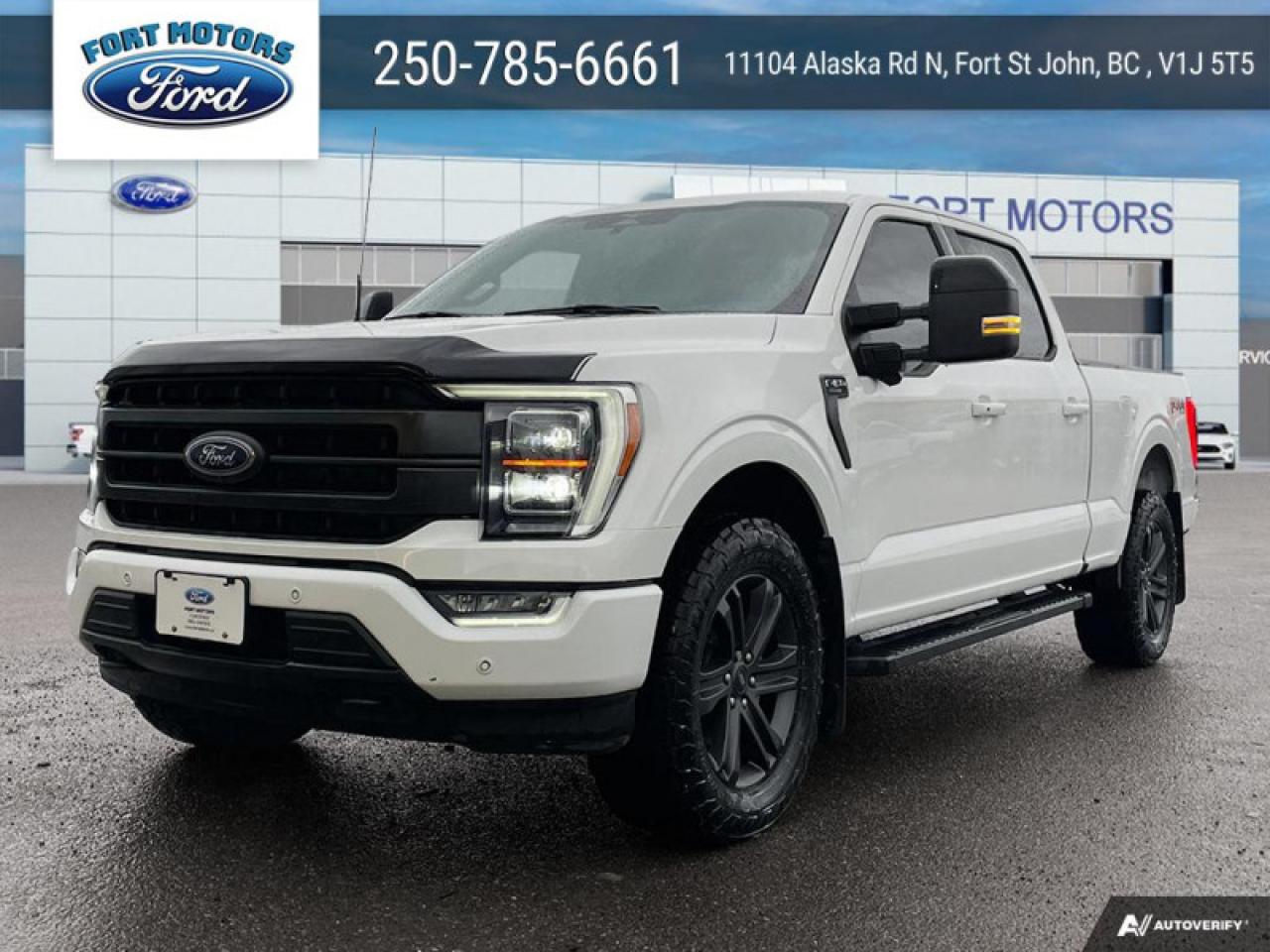 <b>Leather Seats, Connected Navigation, Wireless Charging, FX4 Off-Road Package, Premium Audio!</b><br> <br>  Compare at $72379 - Our Price is just $69595! <br> <br>   The Ford F-150 is for those who think a day off is just an opportunity to get more done. This  2023 Ford F-150 is for sale today in Fort St John. <br> <br>The perfect truck for work or play, this versatile Ford F-150 gives you the power you need, the features you want, and the style you crave! With high-strength, military-grade aluminum construction, this F-150 cuts the weight without sacrificing toughness. The interior design is first class, with simple to read text, easy to push buttons and plenty of outward visibility. With productivity at the forefront of design, the F-150 makes use of every single component was built to get the job done right!This  Crew Cab 4X4 pickup  has 23,459 kms. Its  star white metallic tri-coat in colour  . It has a 10 speed automatic transmission and is powered by a  400HP 3.5L V6 Cylinder Engine. <br> <br> Our F-150s trim level is Lariat. This luxurious Ford F-150 Lariat comes loaded with premium features such as leather heated and cooled seats, body colored exterior accents, a proximity key with push button start and smart device remote start, pro trailer backup assist and Ford Co-Pilot360 that features lane keep assist, blind spot detection, pre-collision assist with automatic emergency braking and rear parking sensors. Enhanced features also includes unique aluminum wheels, SYNC 4 with enhanced voice recognition featuring connected navigation, Apple CarPlay and Android Auto, FordPass Connect 4G LTE, power adjustable pedals, a powerful Bang & Olufsen audio system with SiriusXM radio, cargo box lights, dual zone climate control and a handy rear view camera to help when backing out of tight spaces. This vehicle has been upgraded with the following features: Leather Seats, Connected Navigation, Wireless Charging, Fx4 Off-road Package, Premium Audio, Ford Co-pilot360 Assist +, 20 Inch Aluminum Wheels. <br> To view the original window sticker for this vehicle view this <a href=http://www.windowsticker.forddirect.com/windowsticker.pdf?vin=1FTFW1E87PFA87528 target=_blank>http://www.windowsticker.forddirect.com/windowsticker.pdf?vin=1FTFW1E87PFA87528</a>. <br/><br> <br>To apply right now for financing use this link : <a href=https://www.fortmotors.ca/free-credit-check/ target=_blank>https://www.fortmotors.ca/free-credit-check/</a><br><br> <br/><br><br> Come by and check out our fleet of 20+ used cars and trucks and 200+ new cars and trucks for sale in Fort St John.  o~o