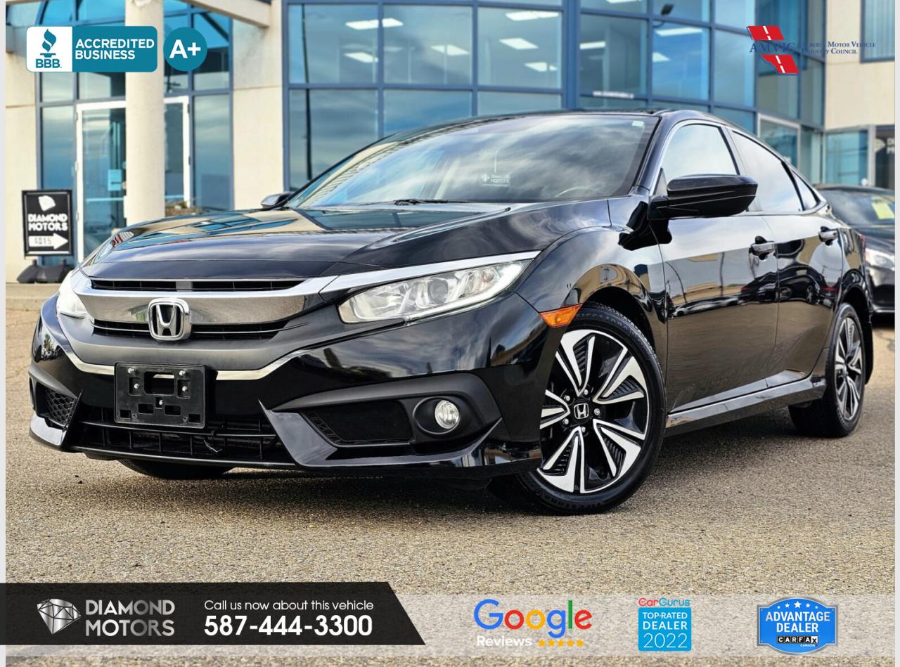 1.5L 4 CYLINDER ENGINE, RIGHT SIDE CAMERA, PUSH START, REMOTE STARTER, KEYLESS ENTRY, HEATED SEATS, APPLE CARPLAY/ANDROID AUTO, BACKUP CAMERA, ADAPTIVE CRUISE CONTROL, AND MUCH MORE! <br/> <br/>  <br/> Just Arrived 2016 Honda Civic EX-T Black has 155,554 KM on it. 1.5L 4 Cylinder Engine engine, Front-Wheel Drive, Automatic transmission, 5 Seater passengers, on special price for $18,500.00. <br/> <br/>  <br/> Book your appointment today for Test Drive. We offer contactless Test drives & Virtual Walkarounds. Stock Number: 24202 <br/> <br/>  <br/> Diamond Motors has built a reputation for serving you, our customers. Being honest and selling quality pre-owned vehicles at competitive & affordable prices. Whenever you deal with us, you know you get to deal and speak directly with the owners. This means unique personalized customer service to meet all your needs. No high-pressure sales tactics, only upfront advice. <br/> <br/>  <br/> Why choose us? <br/>  <br/> Certified Pre-Owned Vehicles <br/> Family Owned & Operated <br/> Finance Available <br/> Extended Warranty <br/> Vehicles Priced to Sell <br/> No Pressure Environment <br/> Inspection & Carfax Report <br/> Professionally Detailed Vehicles <br/> Full Disclosure Guaranteed <br/> AMVIC Licensed <br/> BBB Accredited Business <br/> CarGurus Top-rated Dealer 2022 <br/> <br/>  <br/> Phone to schedule an appointment @ 587-444-3300 or simply browse our inventory online www.diamondmotors.ca or come and see us at our location at <br/> 3403 93 street NW, Edmonton, T6E 6A4 <br/> <br/>  <br/> To view the rest of our inventory: <br/> www.diamondmotors.ca/inventory <br/> <br/>  <br/> All vehicle features must be confirmed by the buyer before purchase to confirm accuracy. All vehicles have an inspection work order and accompanying Mechanical fitness assessment. All vehicles will also have a Carproof report to confirm vehicle history, accident history, salvage or stolen status, and jurisdiction report. <br/>